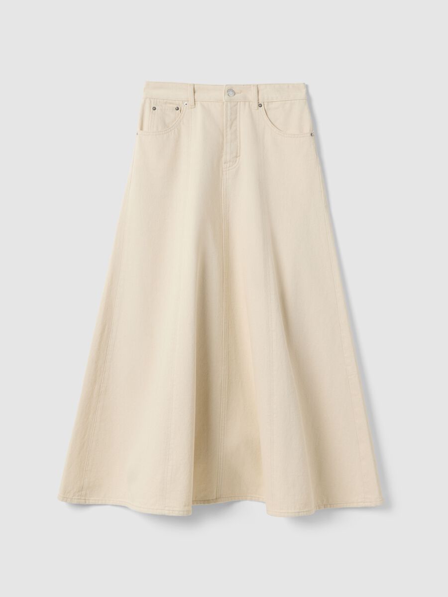 Long beige regular fit pure cotton denim skirt_4