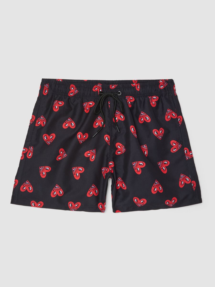 Black beach boxers with Keith Haring heart prints_4