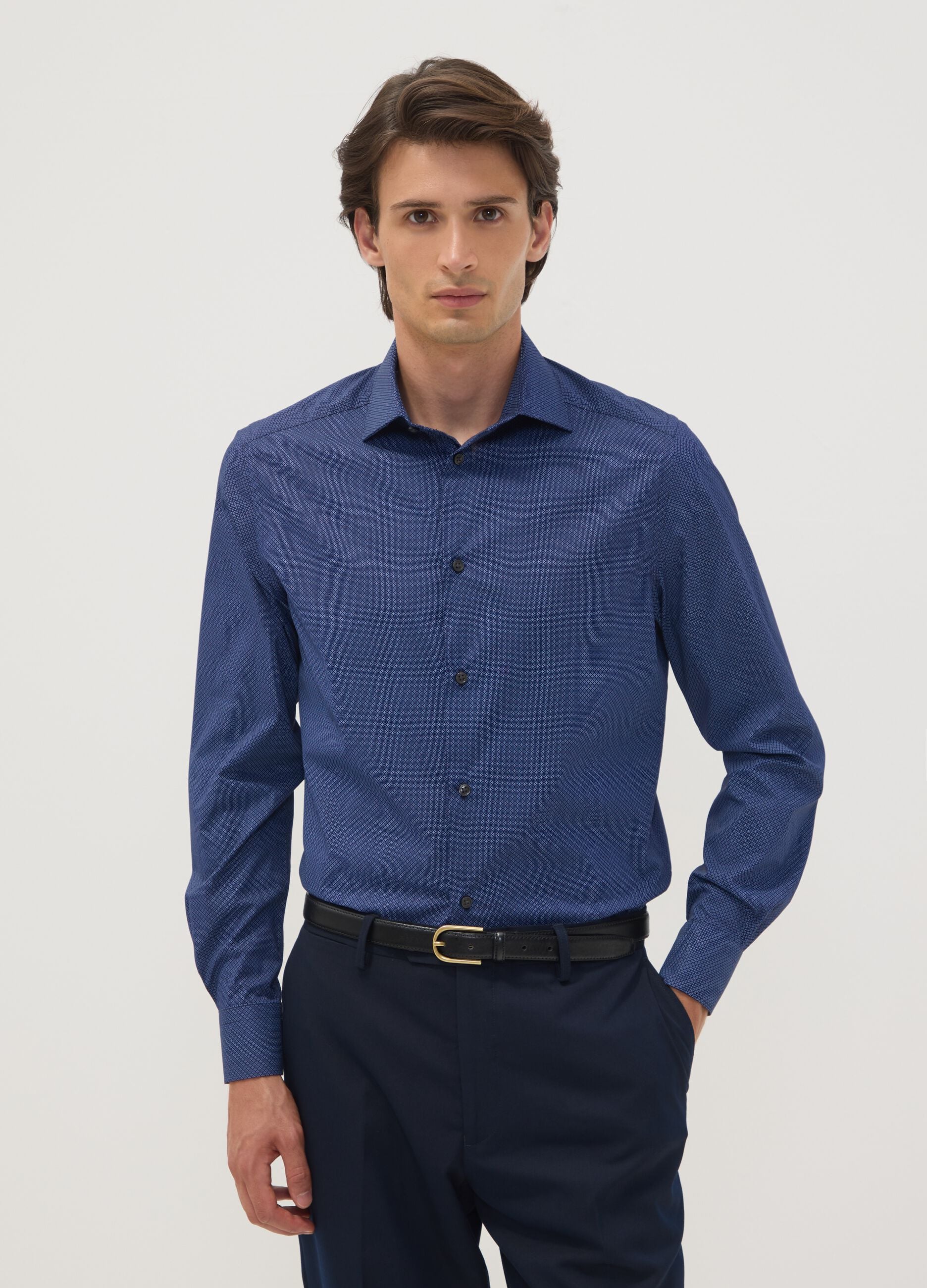 Blue slim-fit stretch cotton poplin shirt