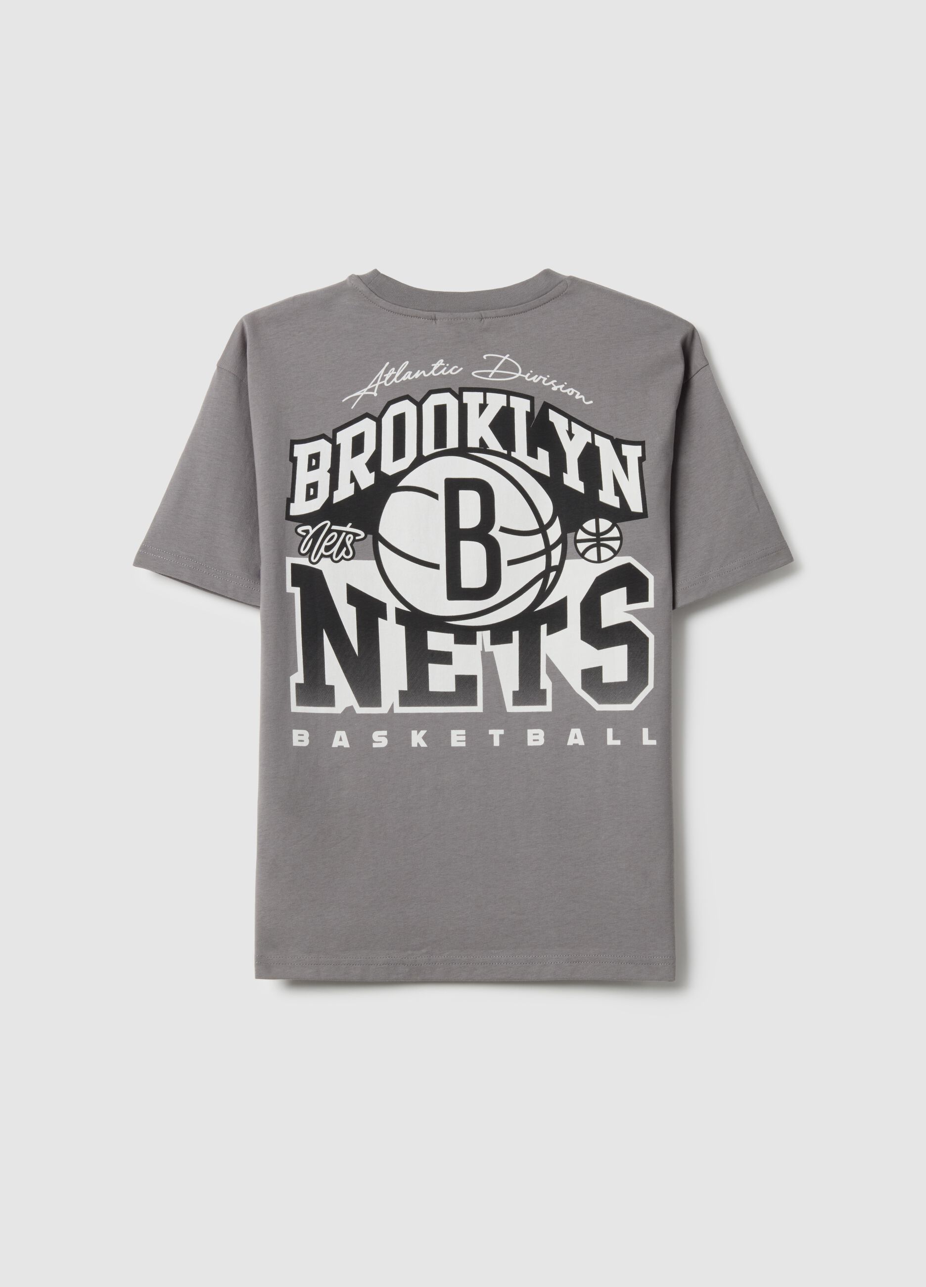 Grey over-fit pure cotton children's t-shirt with Brooklyn Nets logo