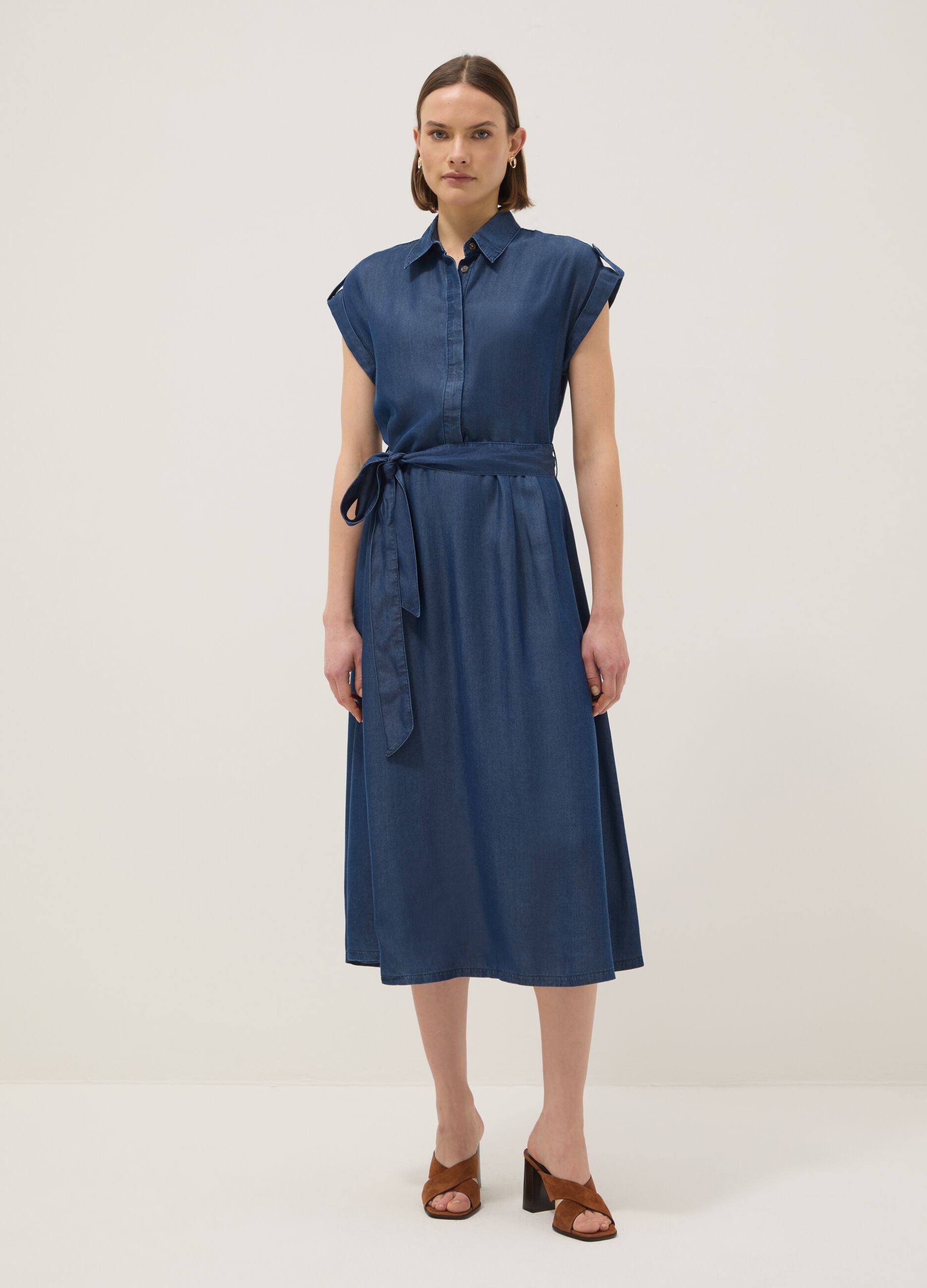 Pure blue lyocell dress in regular fit