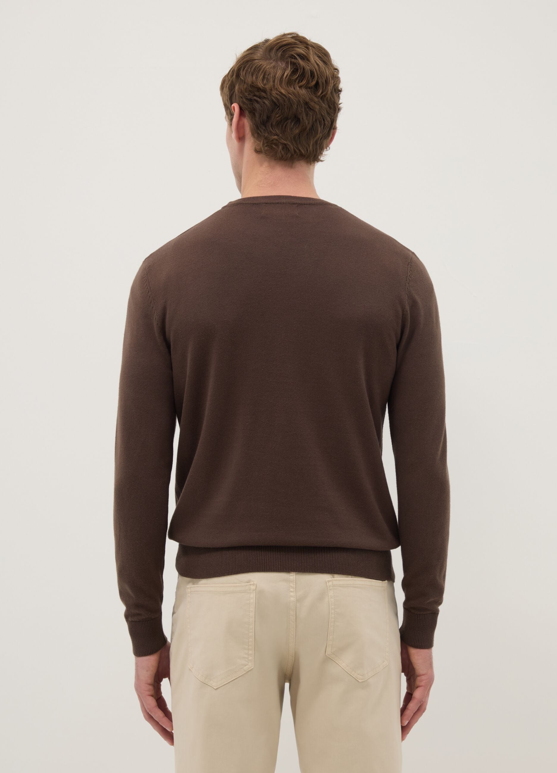 Brown crew neck cotton blend regular fit sweater
