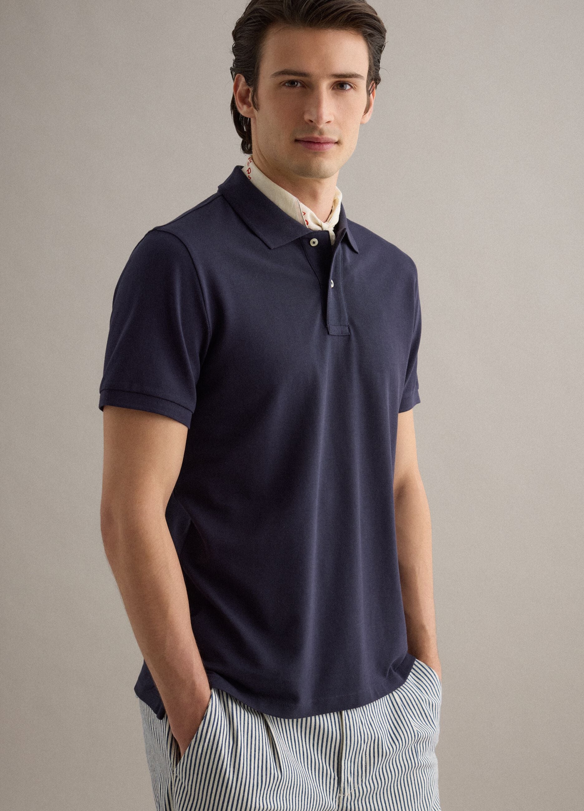 Blue Supima cotton polo shirt, regular fit