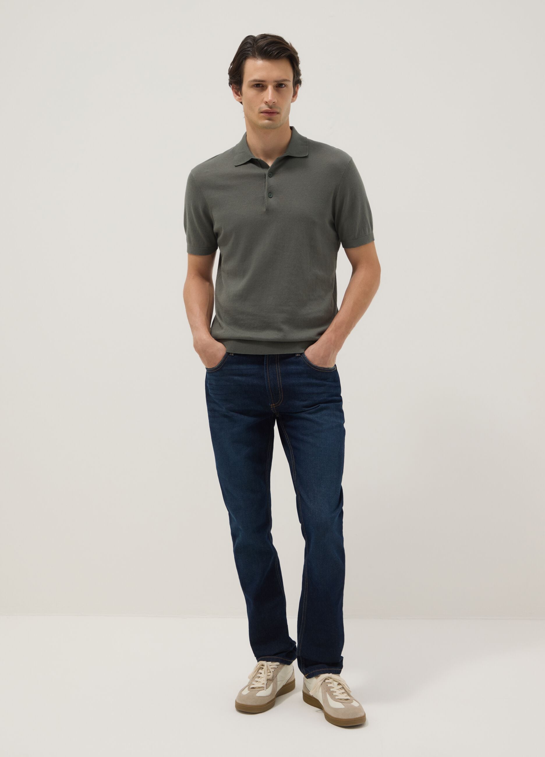 Grey pure cotton polo shirt regular fit
