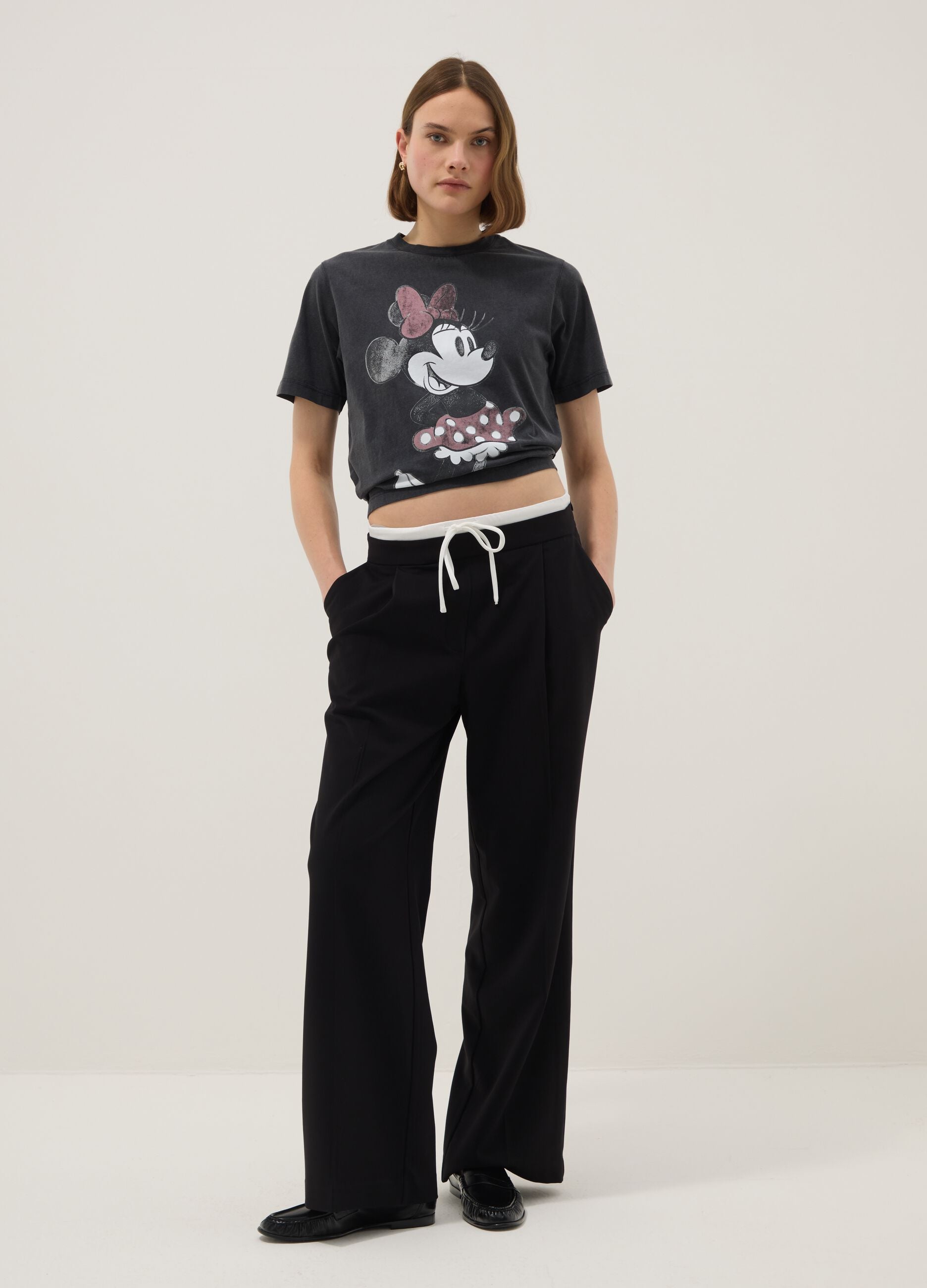 Grey pure cotton regular fit T-shirt with Minnie print