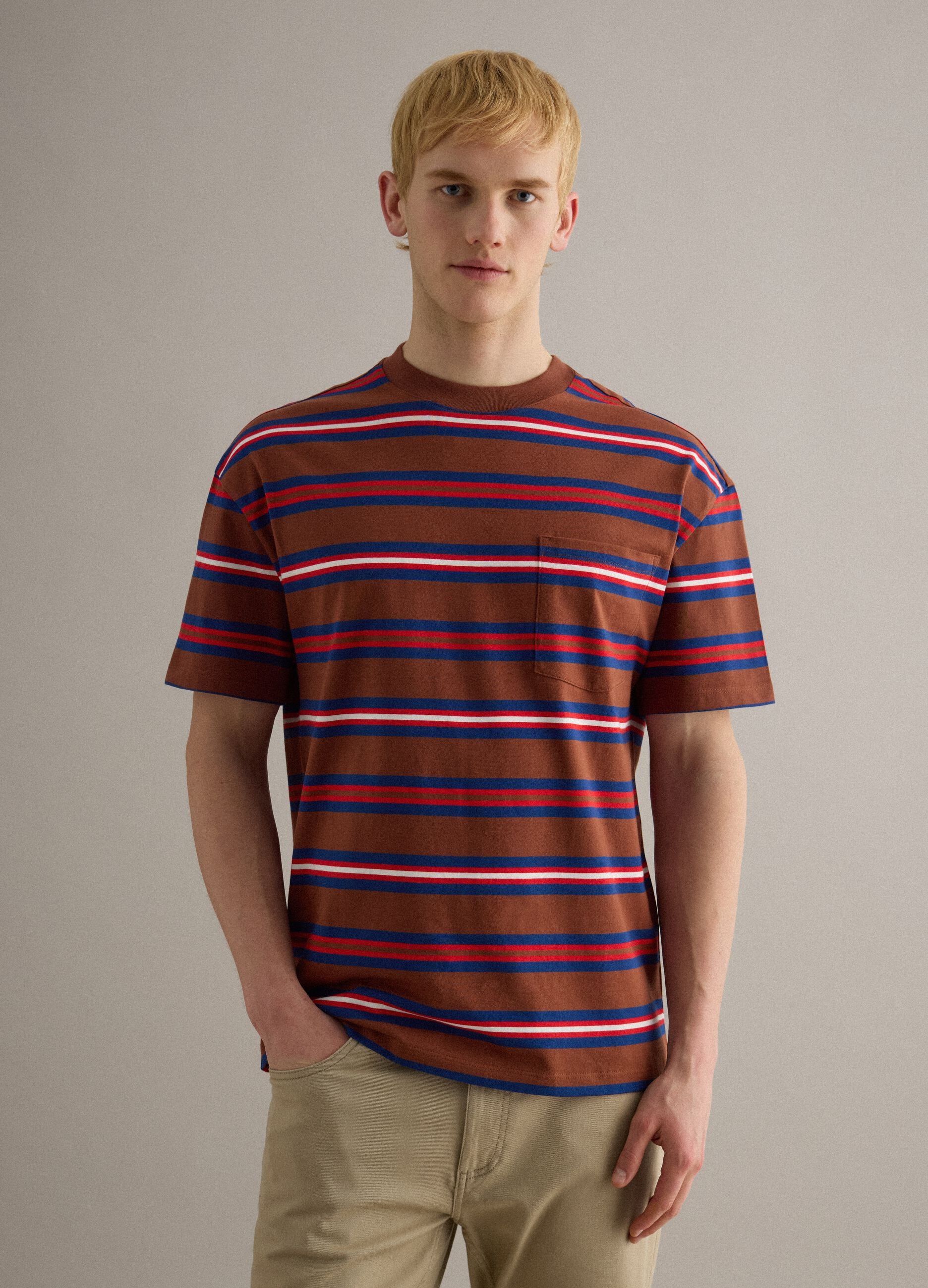 Multicolour striped pure cotton relaxed fit T-shirt