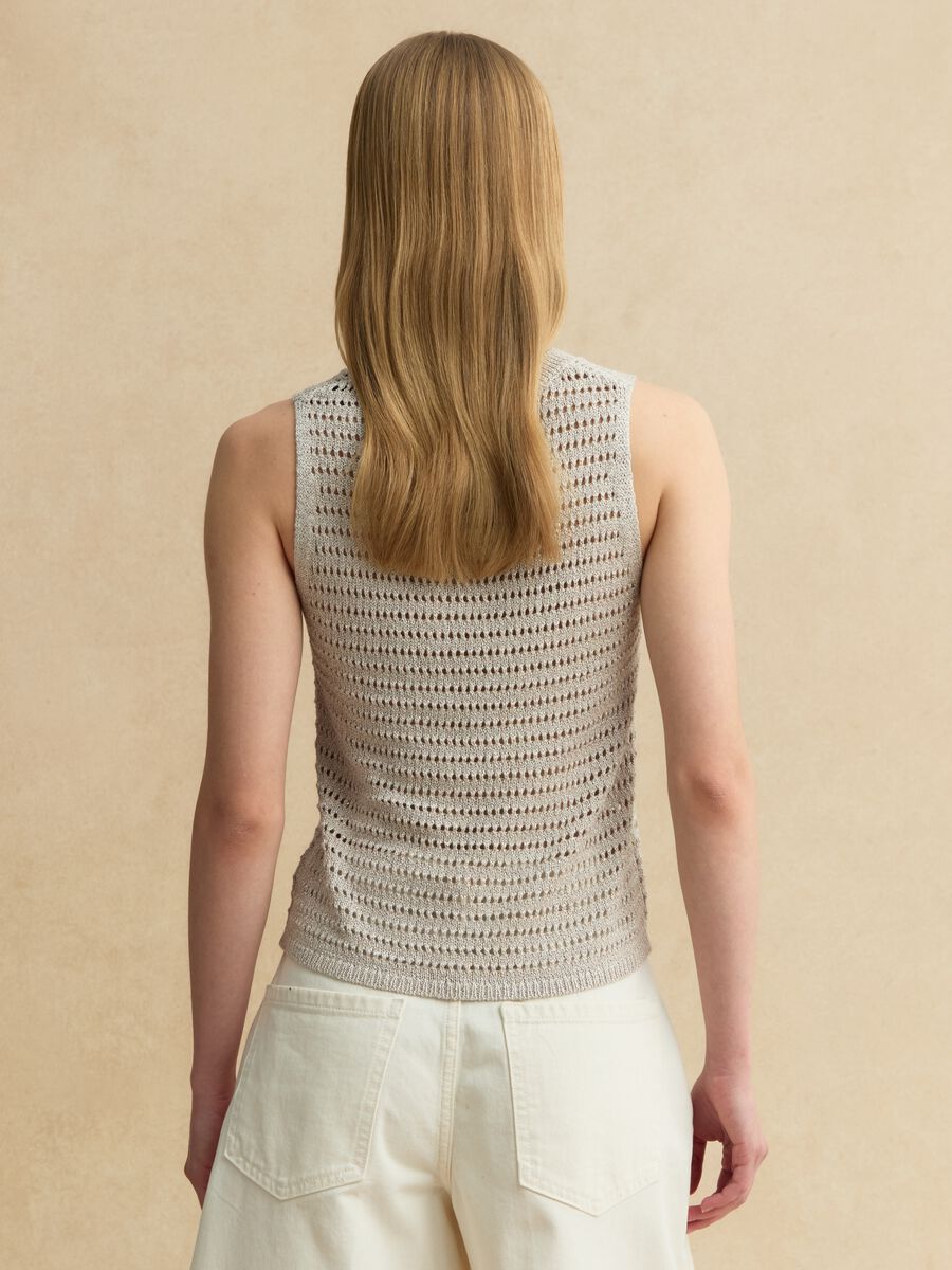 Beige open-knit viscose-blend vest top_3
