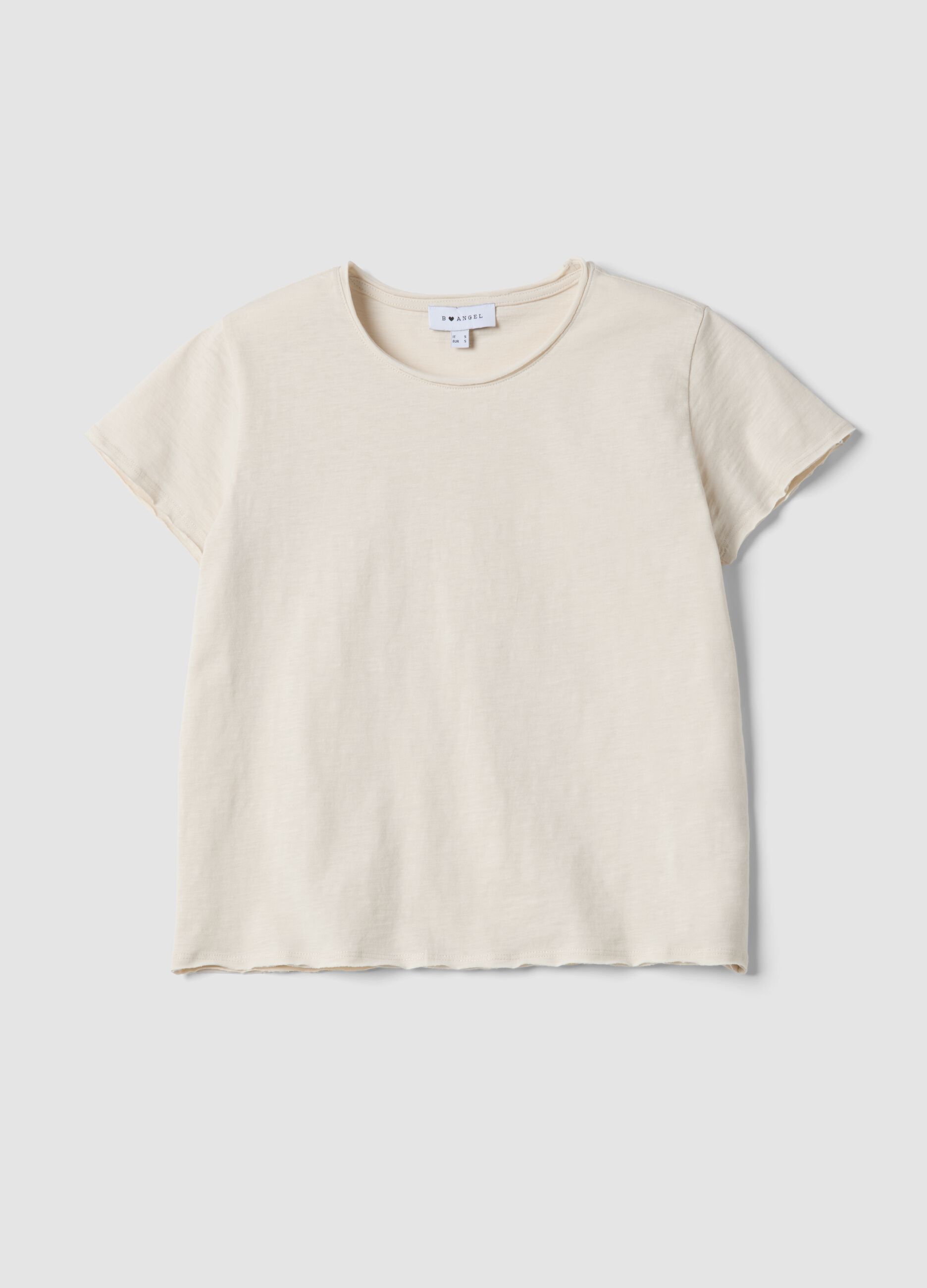 Beige pure cotton short-sleeve T-shirt, regular fit