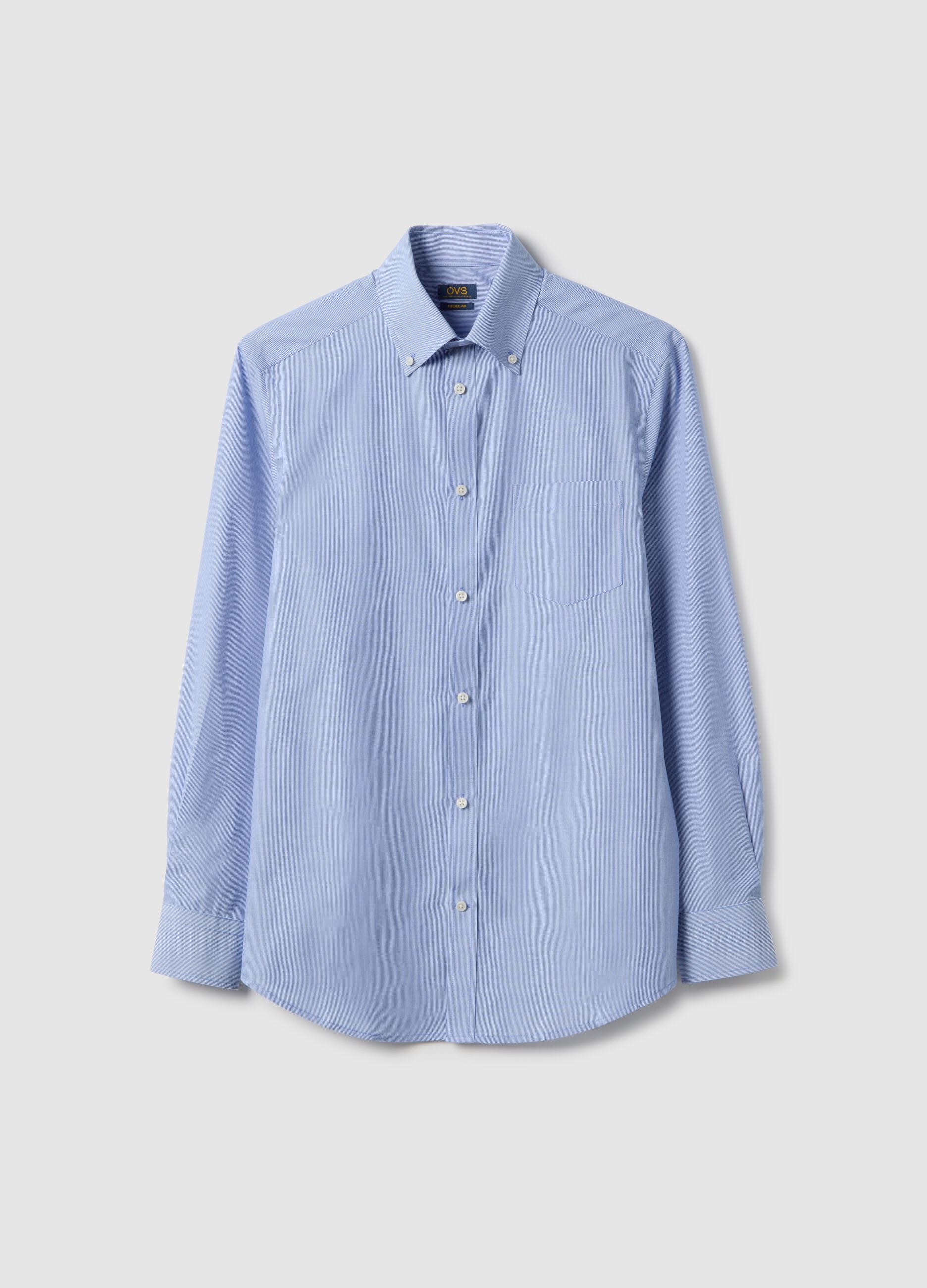 Light blue striped shirt in cotton blend regular fit easy iron