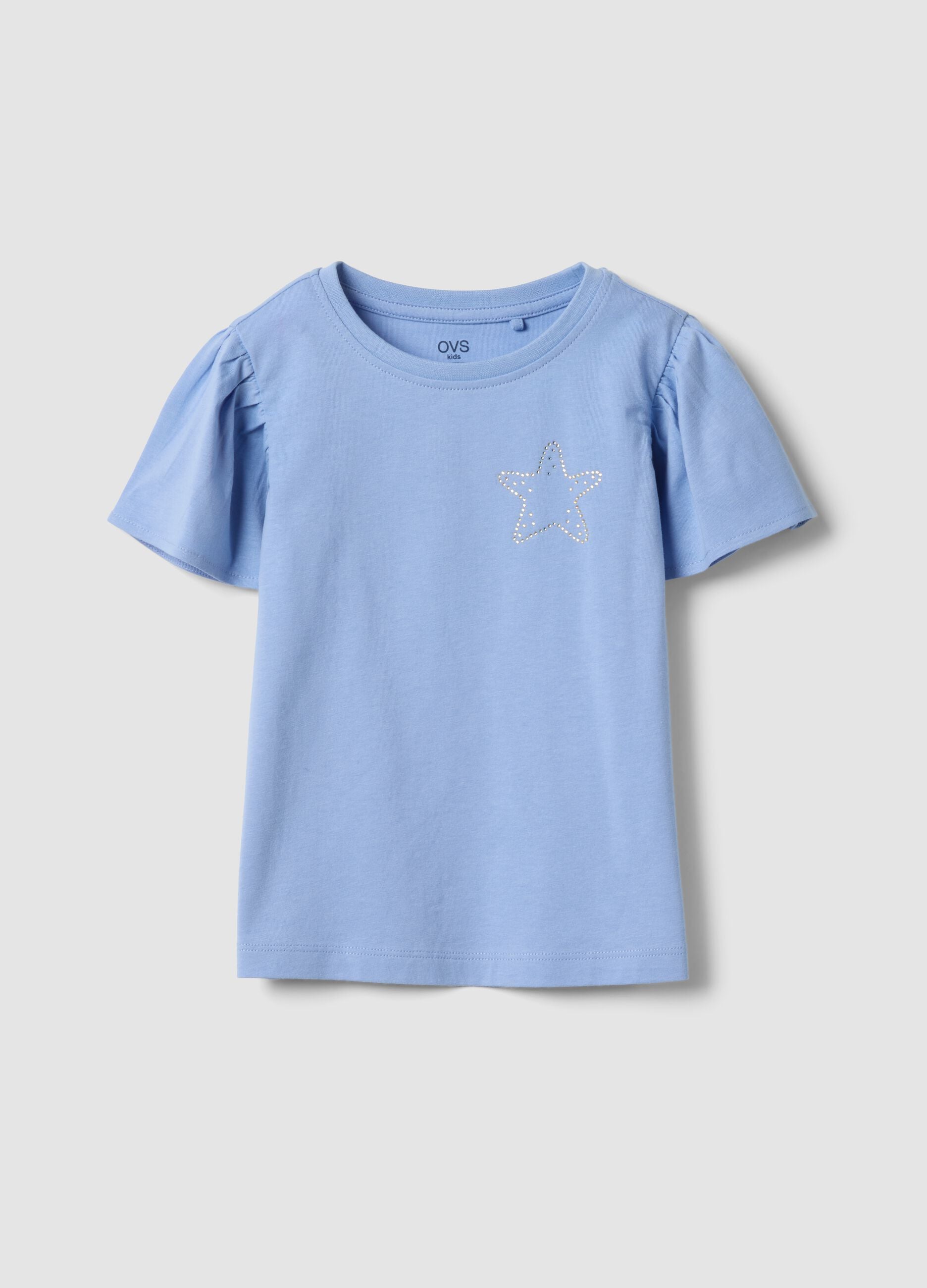 Girls&rsquo; light blue pure cotton regular-fit T-shirt with star