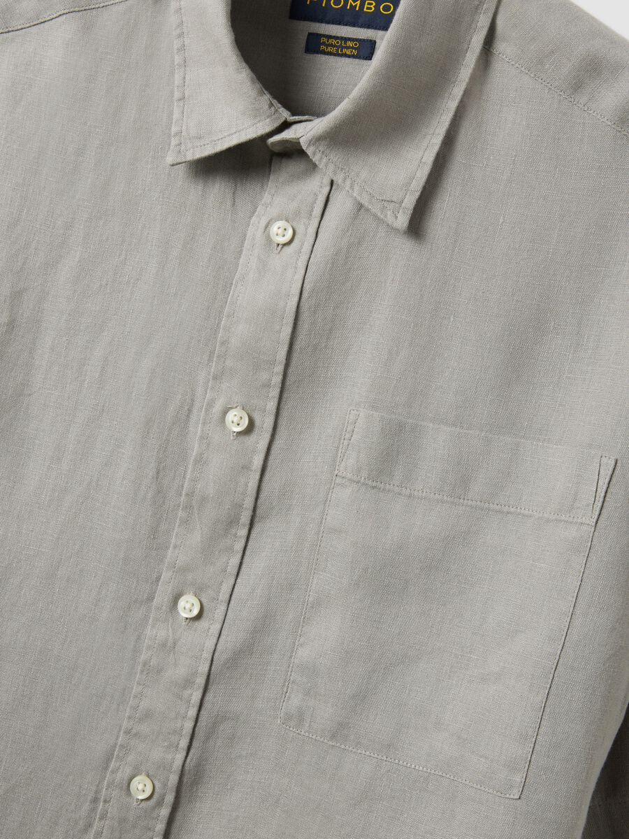 Grey pure linen shirt regular fit_5