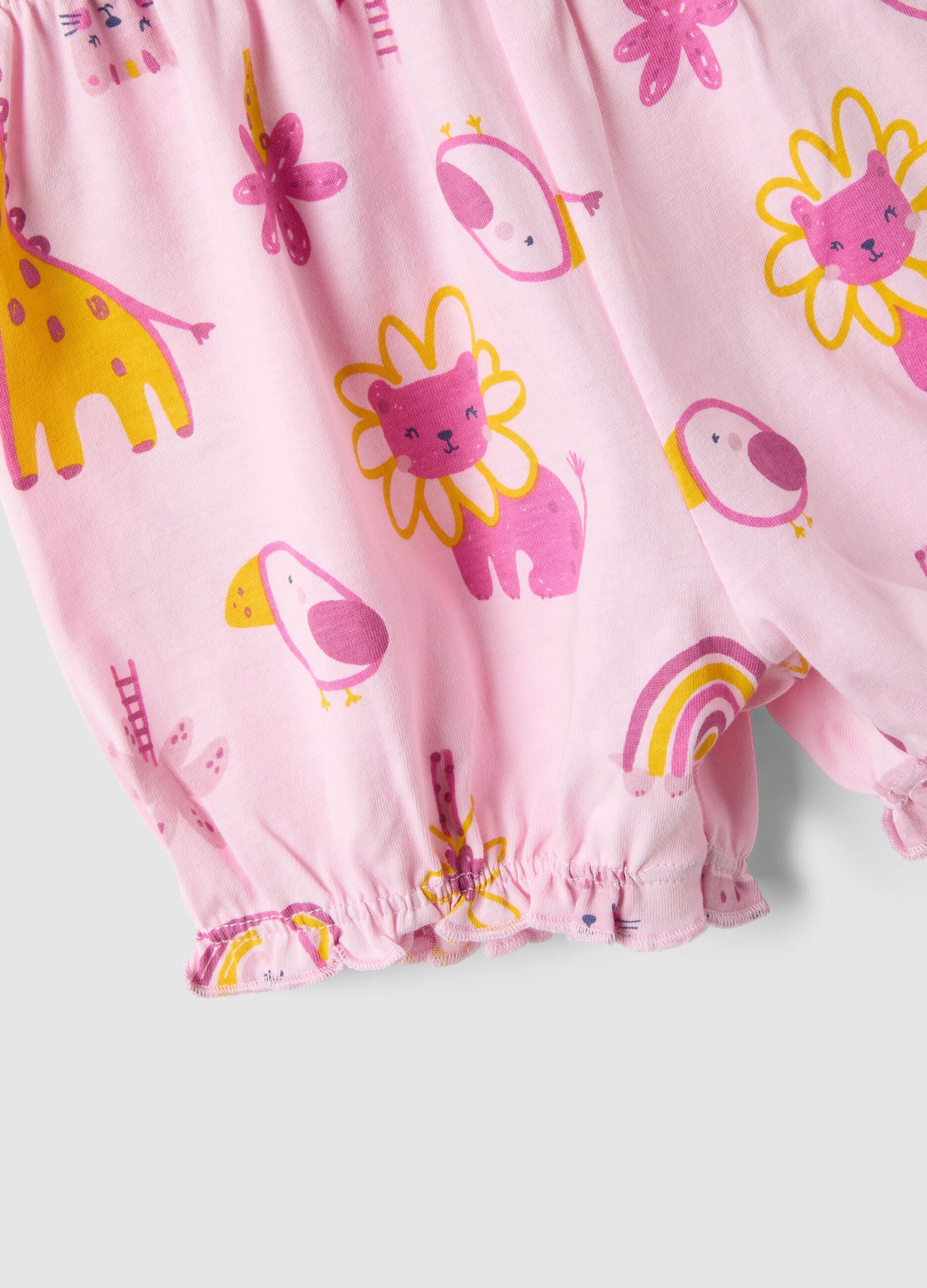 Pink pure cotton baby pyjamas regular fit with animals