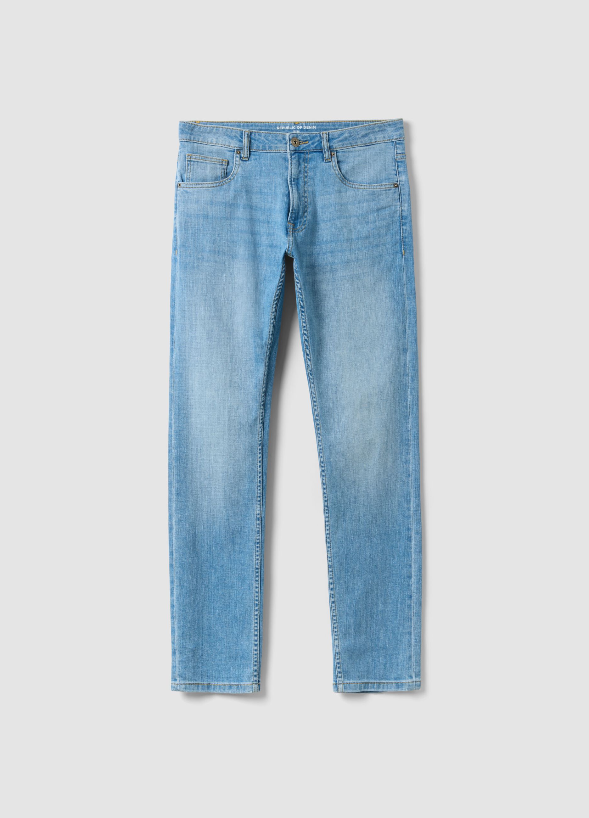 Light blue slim fit stretch cotton denim jeans