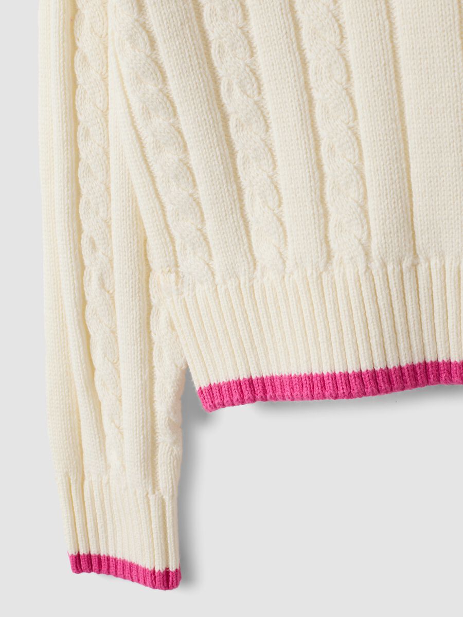 White pure cotton cable-knit V-neck jumper for girls_6