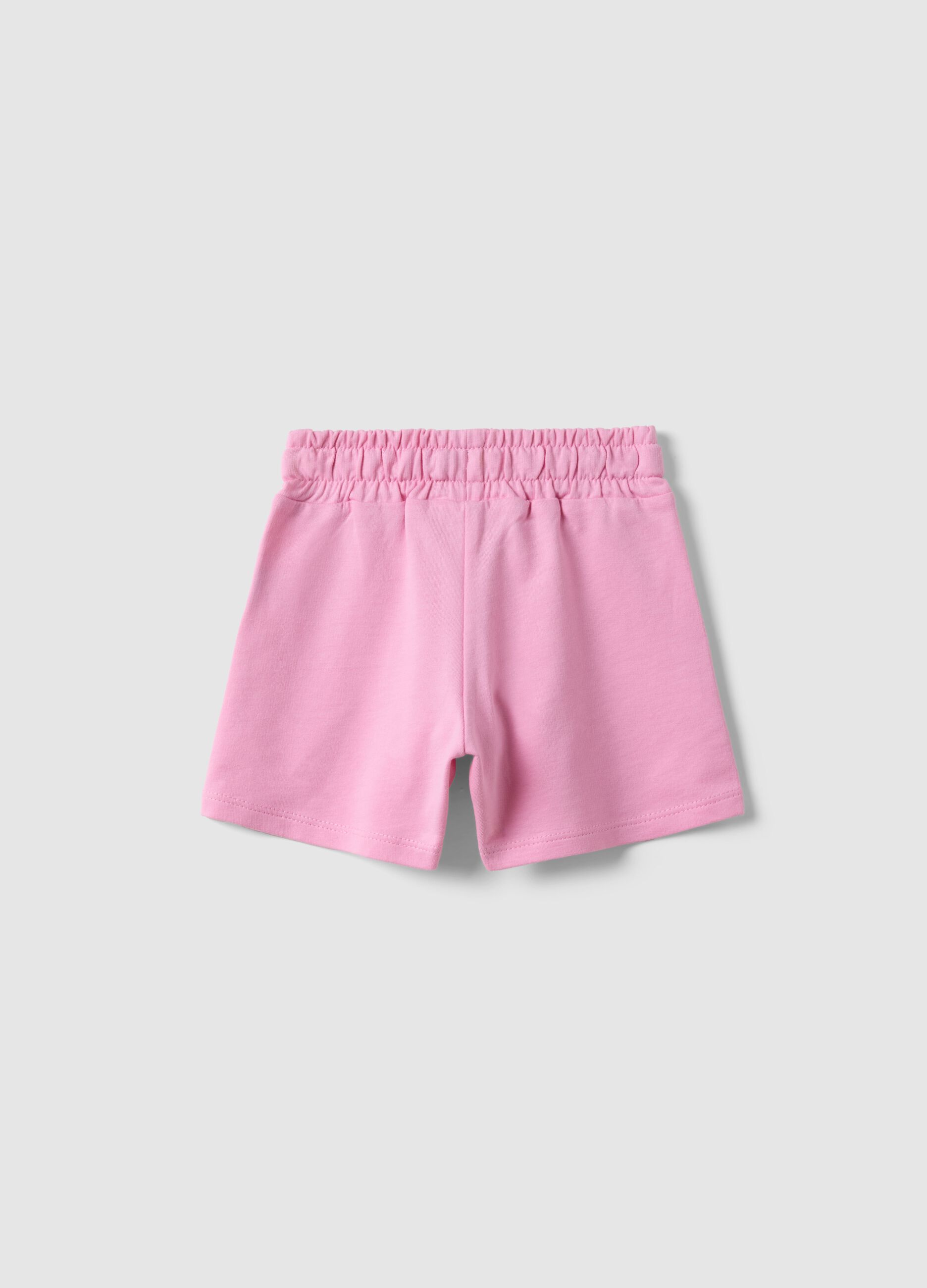 Girls' pink pure cotton shorts with regular fit