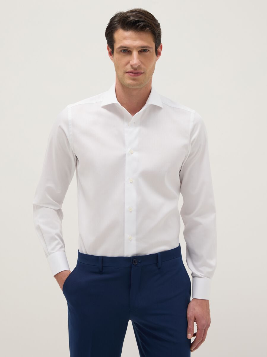 Camicia bianca in puro cotone easy iron con colletto alla francese slim fit_0