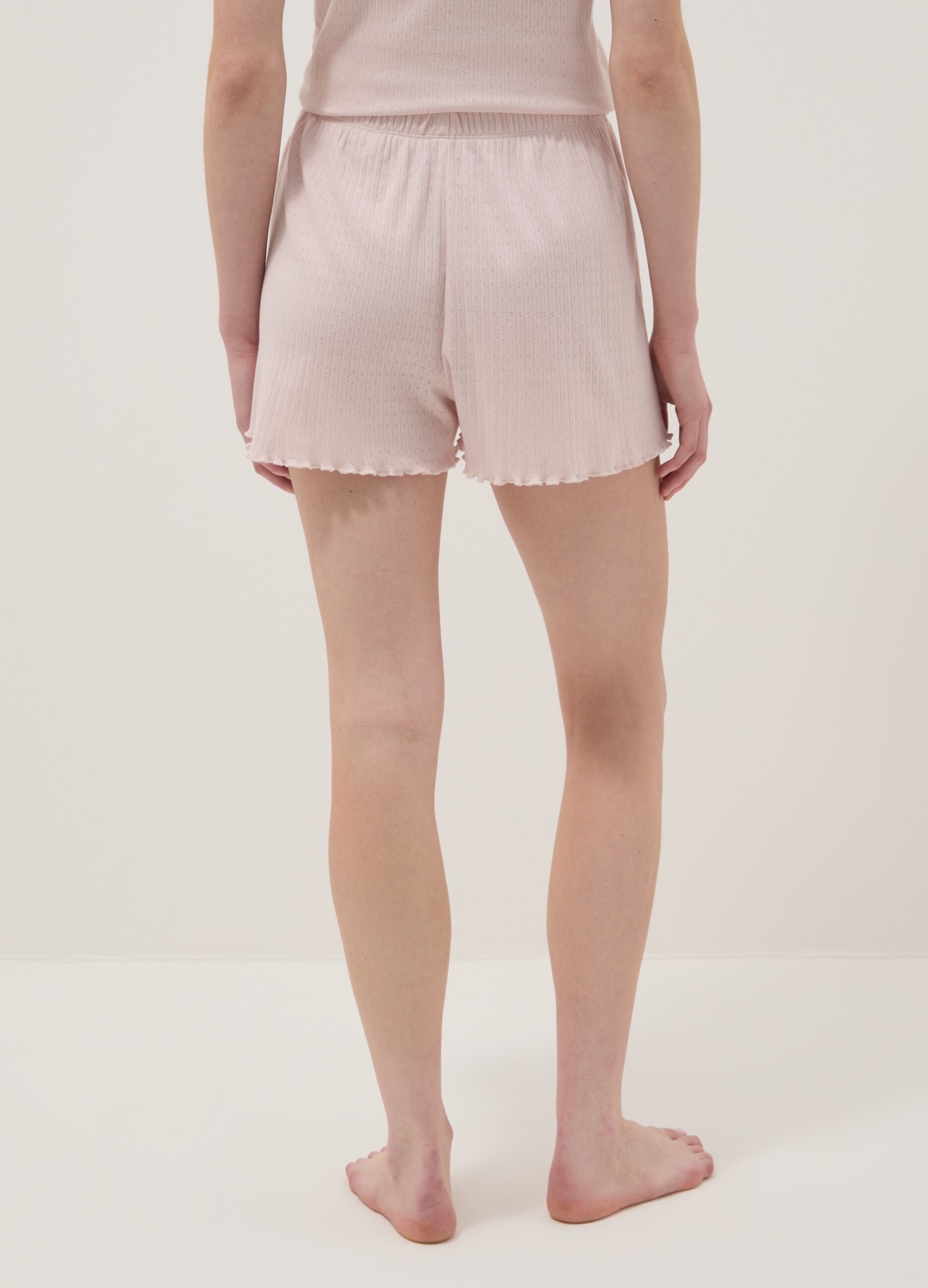 Pink pure cotton regular fit pyjama shorts with gathered edges