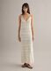 Long white pure cotton slim fit dress with mesh texture_0