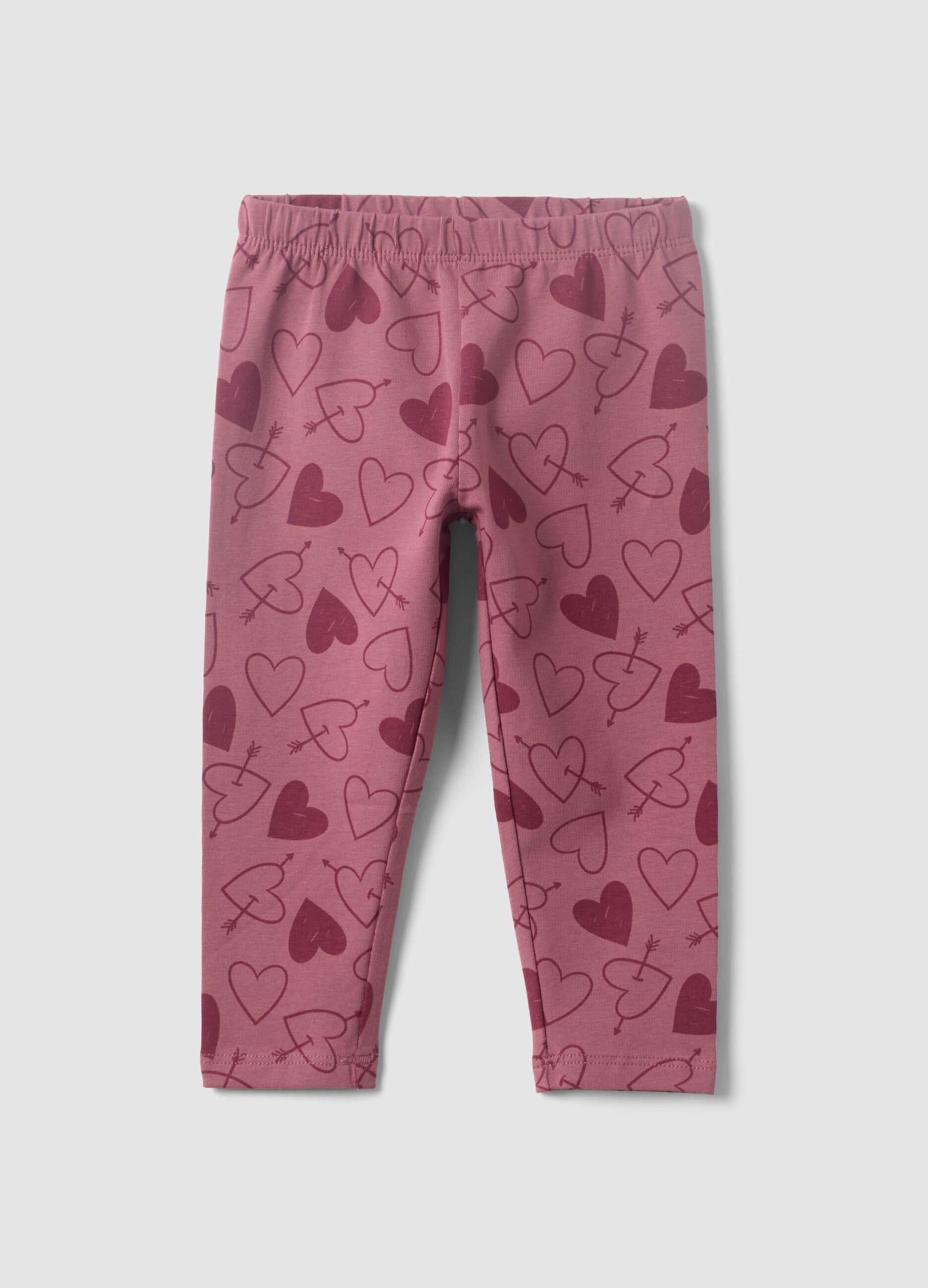 Purple organic cotton-blend leggings with animal print for baby girls