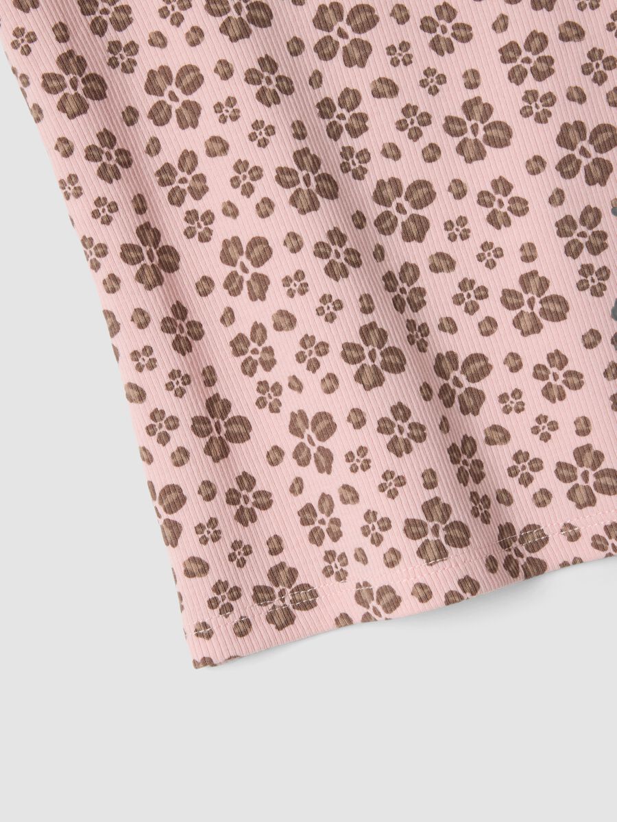 Pink ribbed stretch-cotton tank top with floral print_3