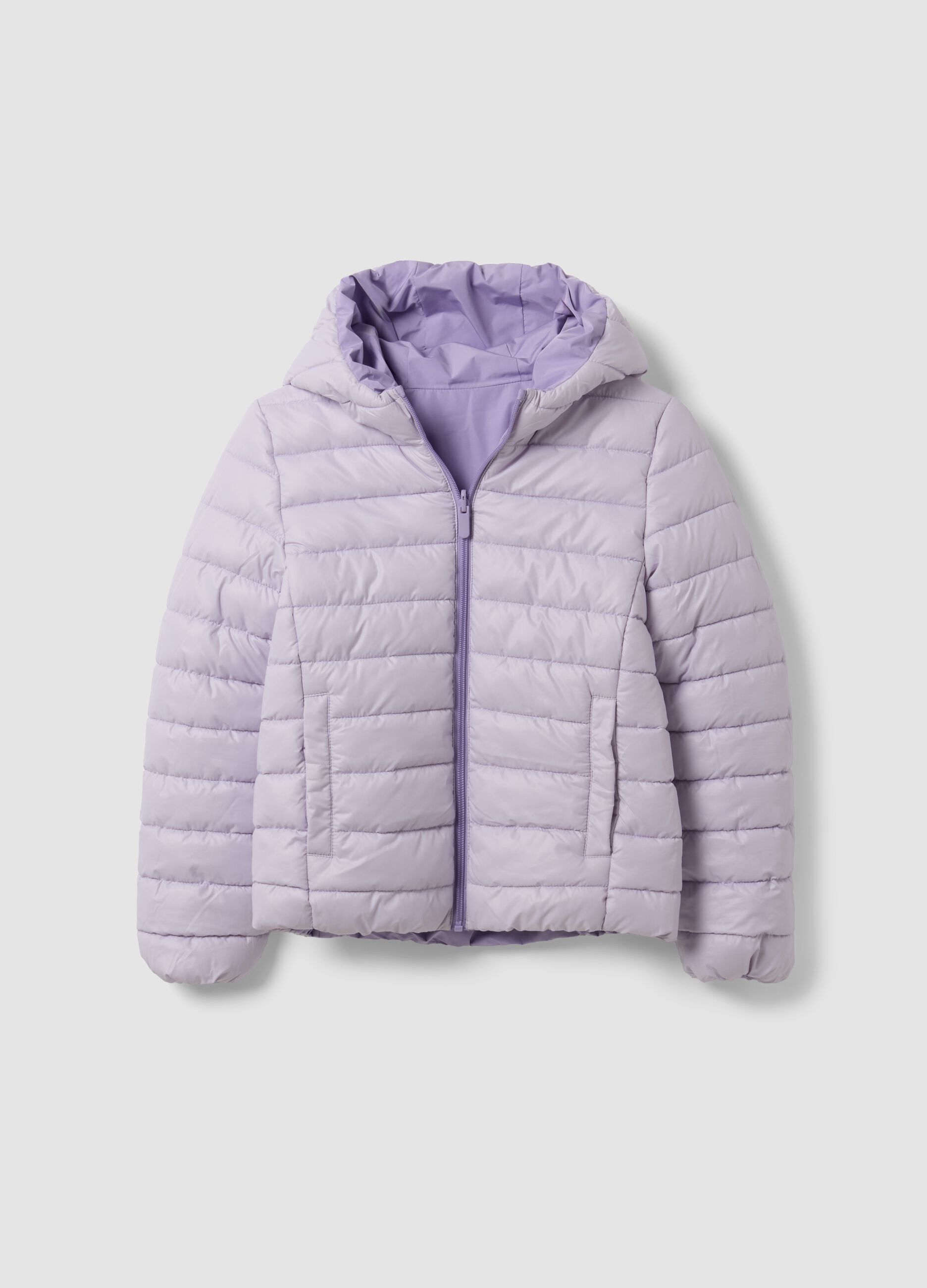 Giacca Ultralight viola reversibile con cappuccio e zip per ragazza