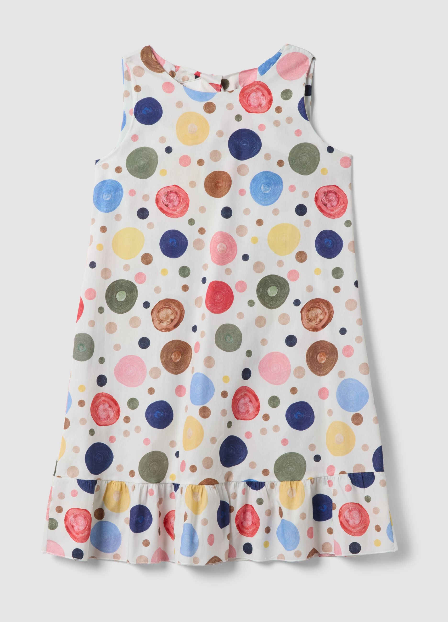 Sleeveless multicolour stretch-cotton dress with ruffle hem