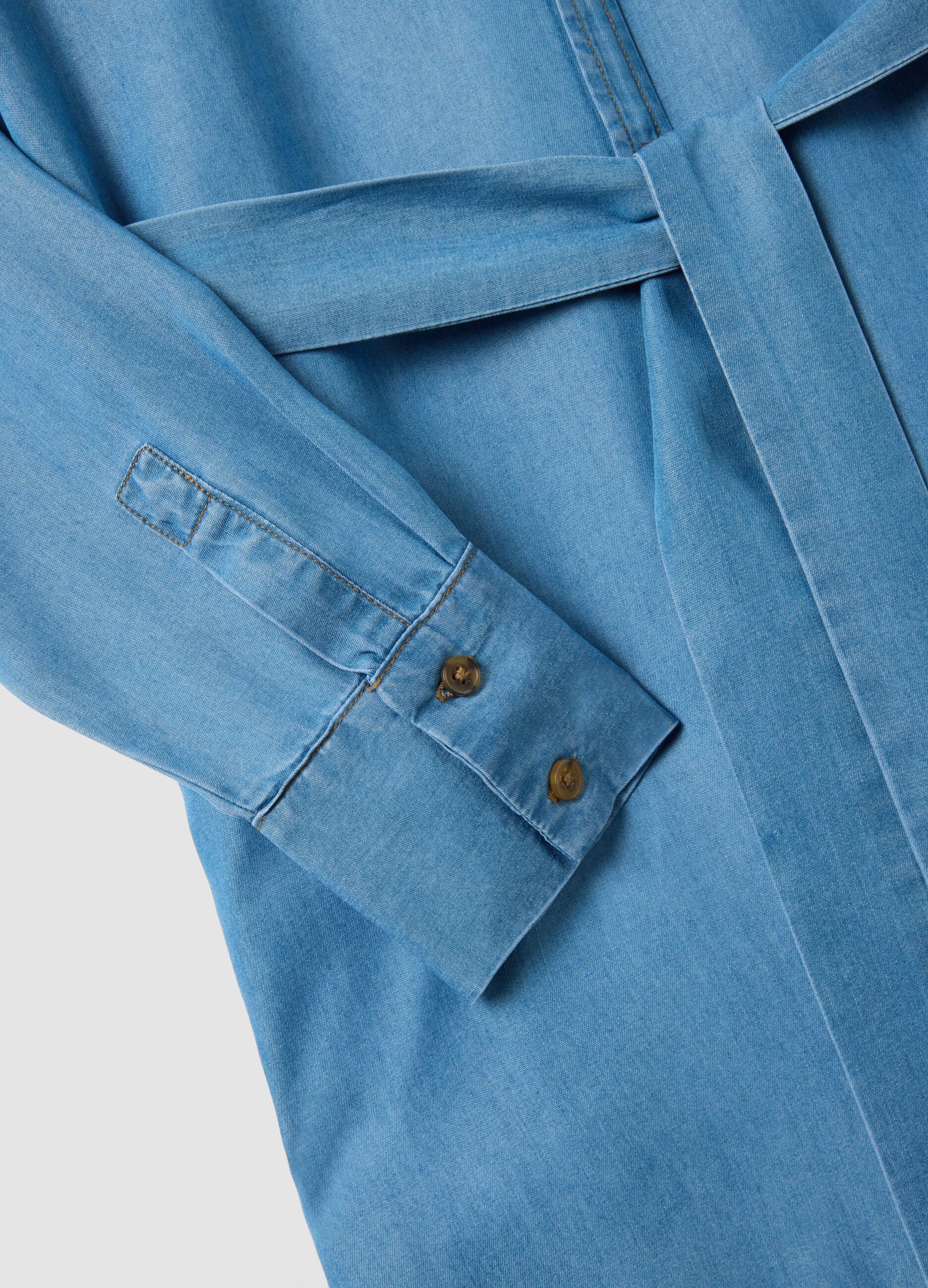 Long dress in pure blue lyocell denim regular fit with belt