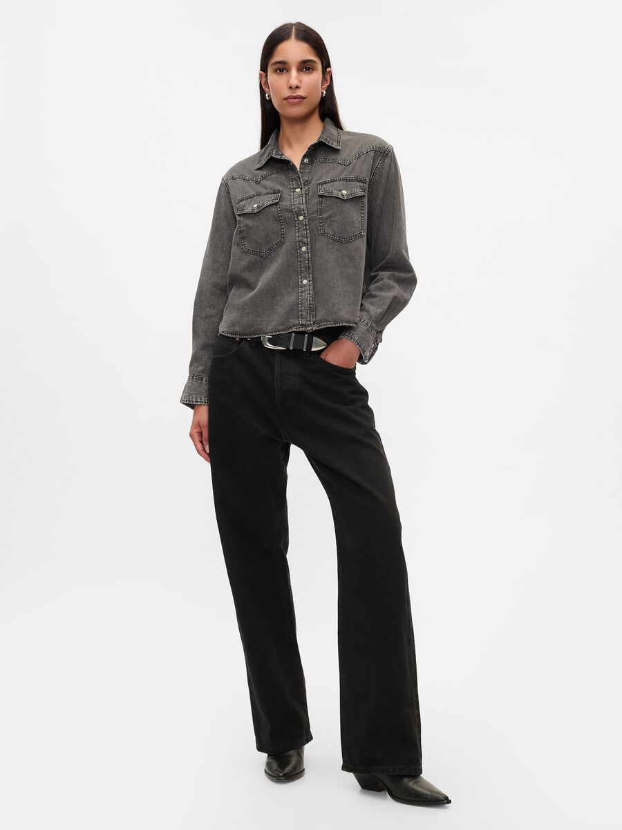 Cropped western shirt in denim_1