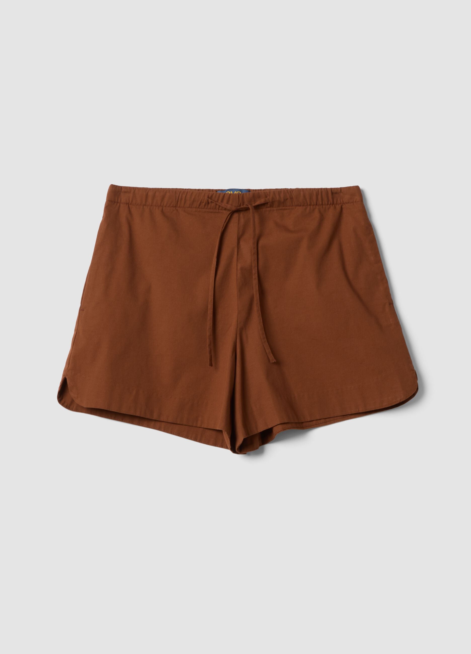 Brown stretch cotton shorts with elasticated waist