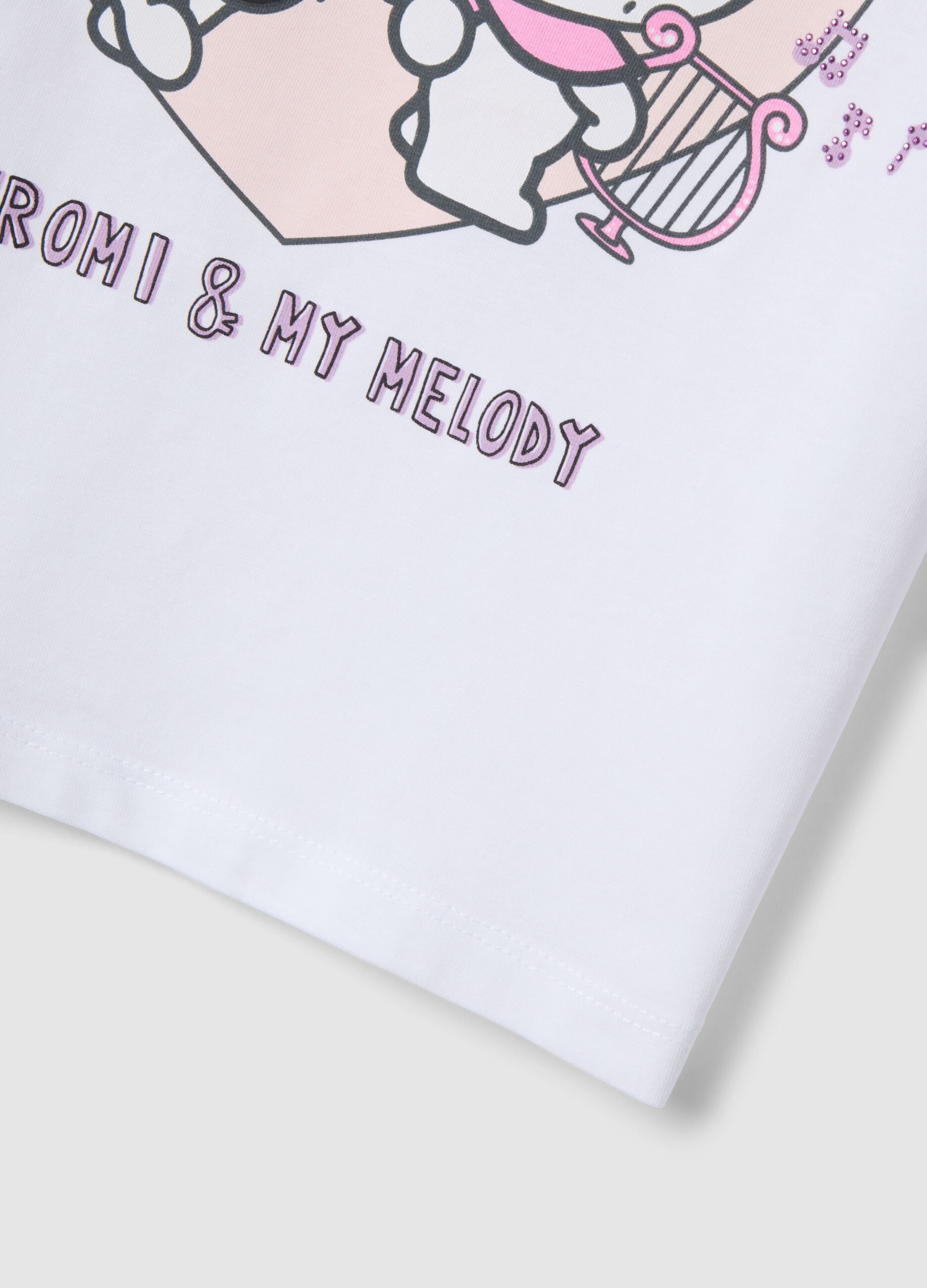 Girls' Stretch Cotton White T-shirt with Kuromi