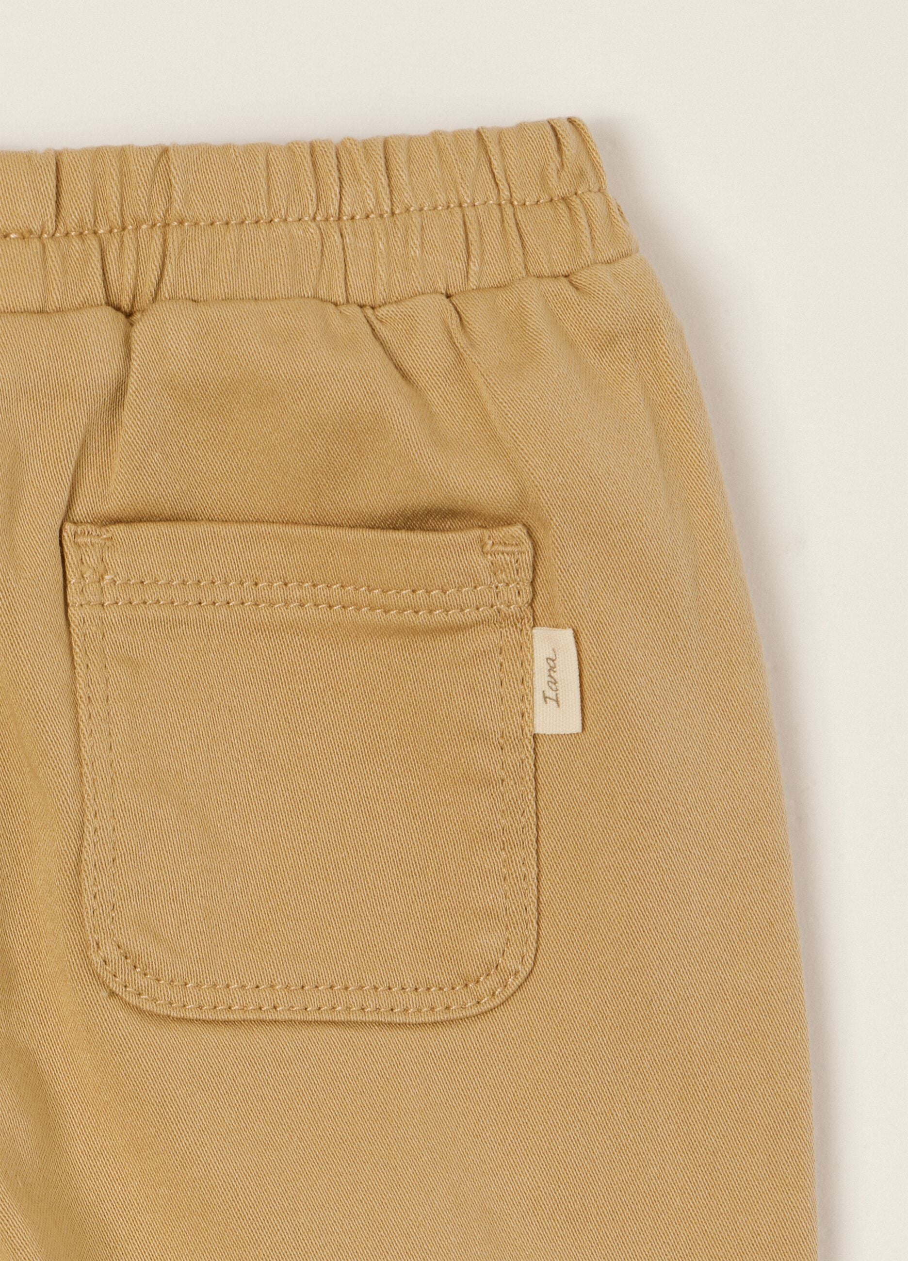 Beige stretch cotton and viscose baby trousers, regular fit
