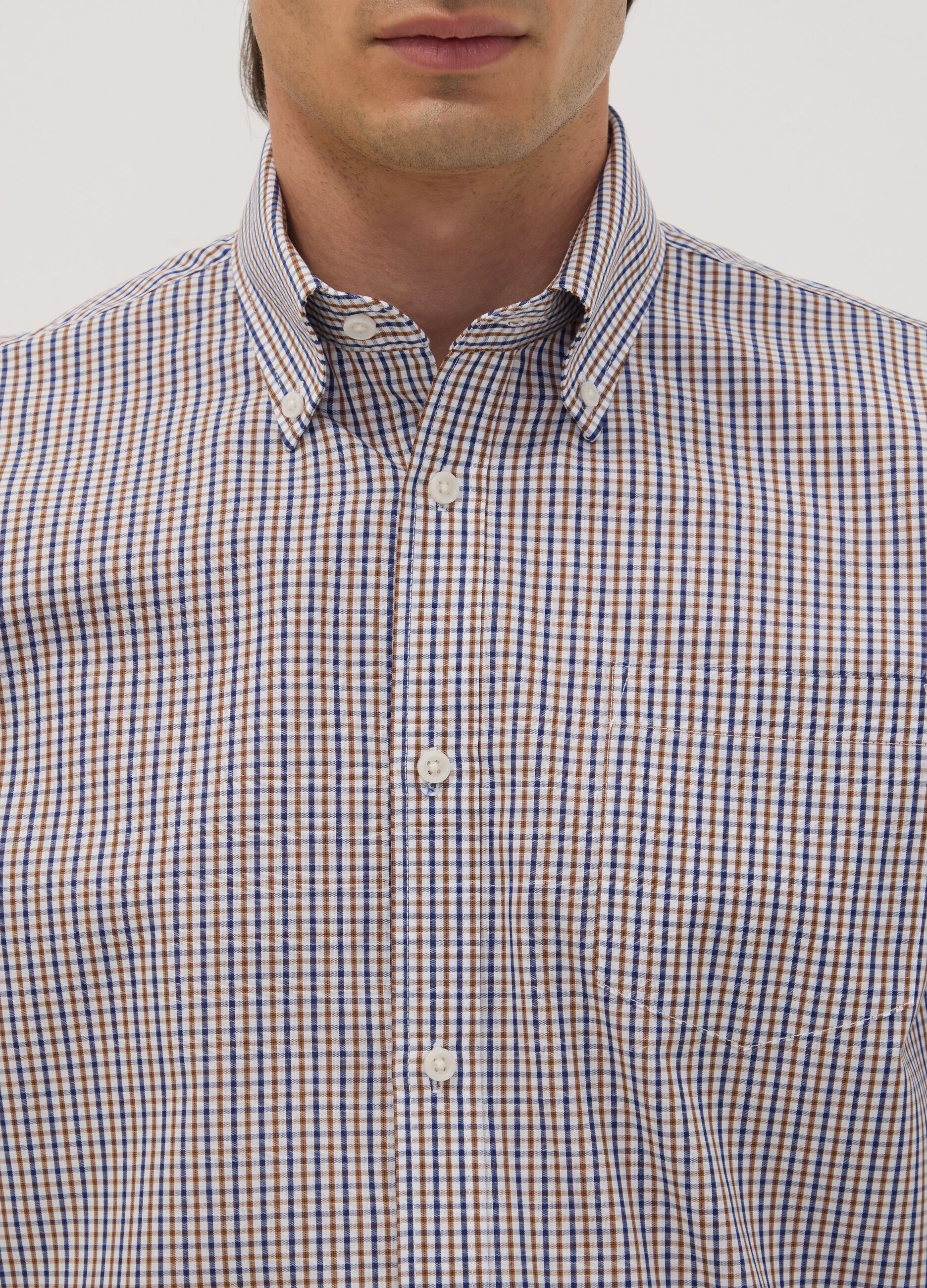 Easy-iron multicolour cotton-blend checked button-down shirt, regular fit