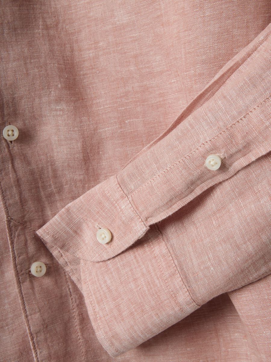 Camicia a maniche lunghe in puro lino rosa slim fit_5