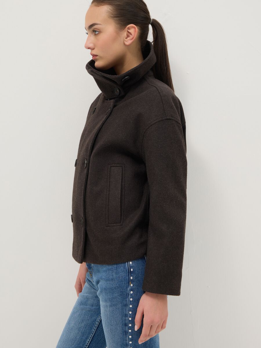 Brown regular fit coat with buttons_0