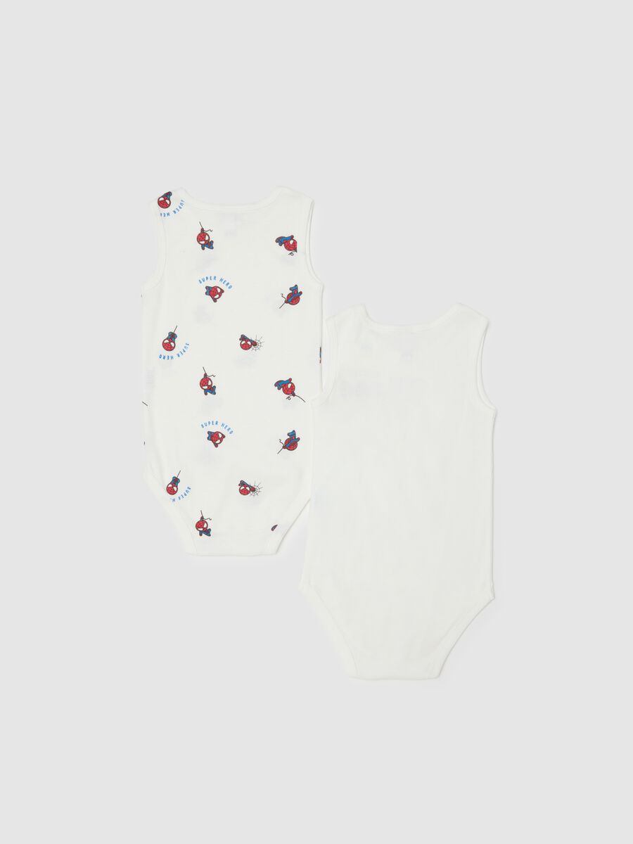 Bipack body in puro cotone bianco senza maniche da neonato con Spider-Man_1