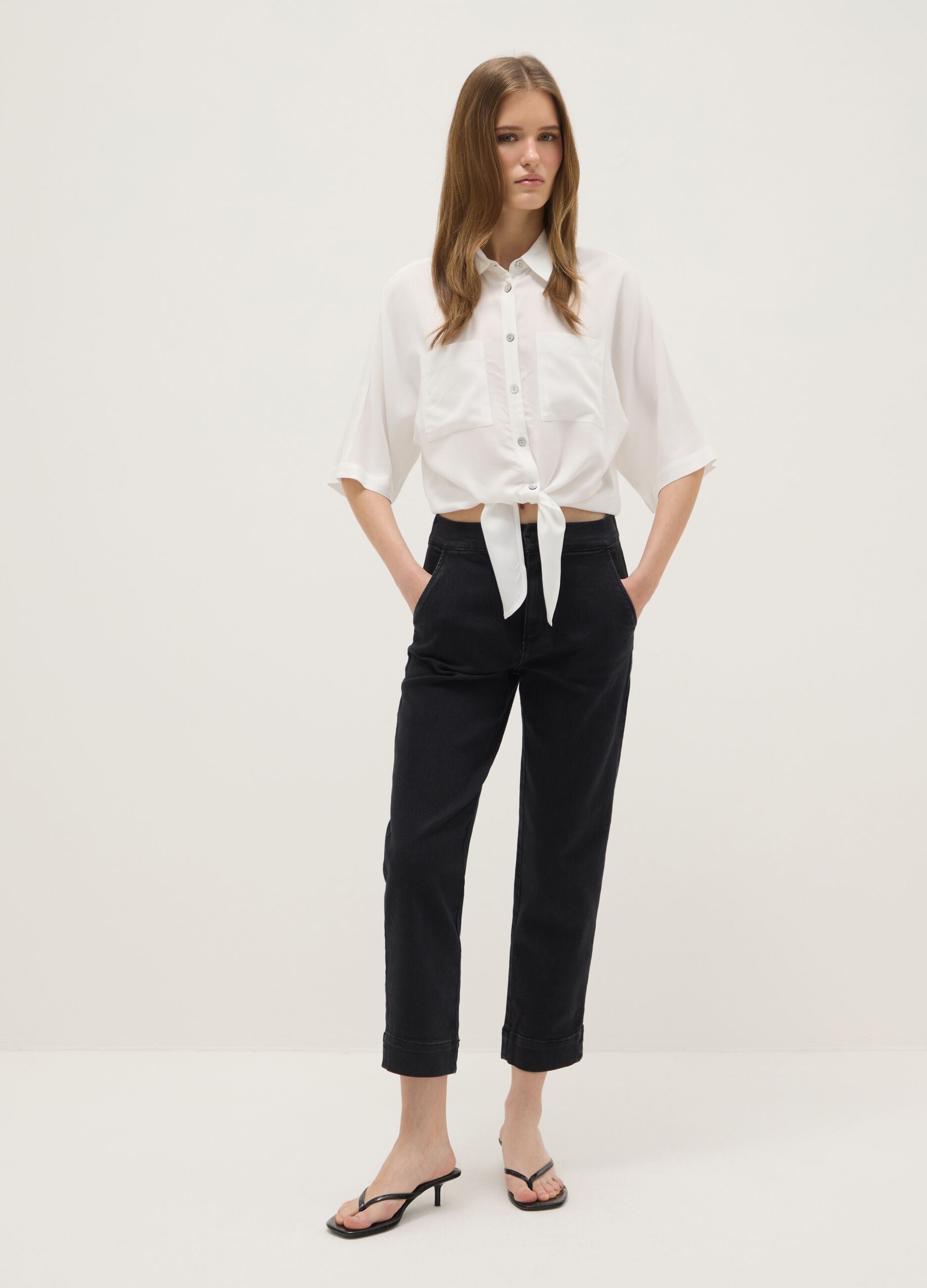 Black Cotton Blend Slim Fit Chino Trousers