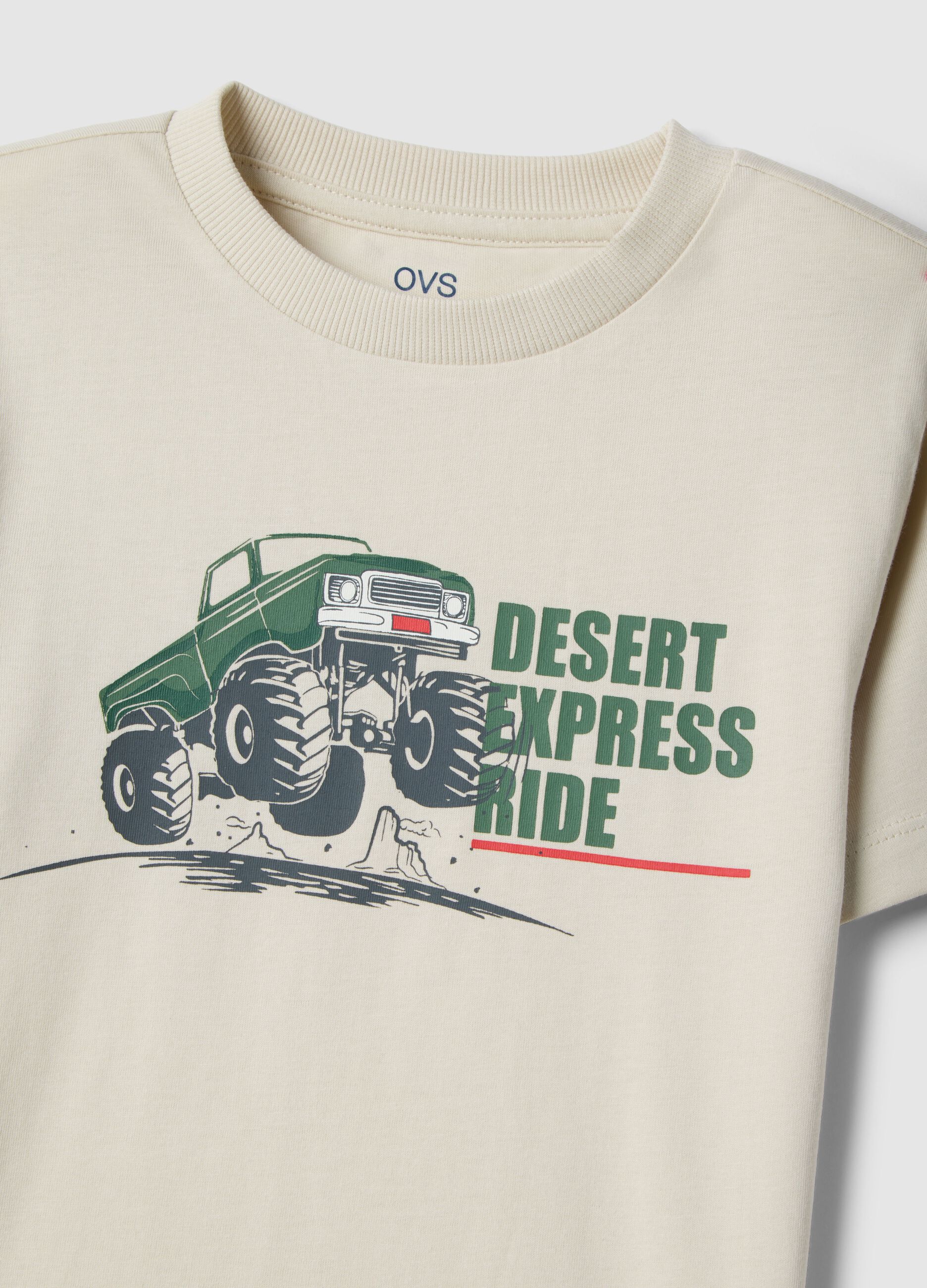 Beige regular fit pure cotton T-shirt for children with print