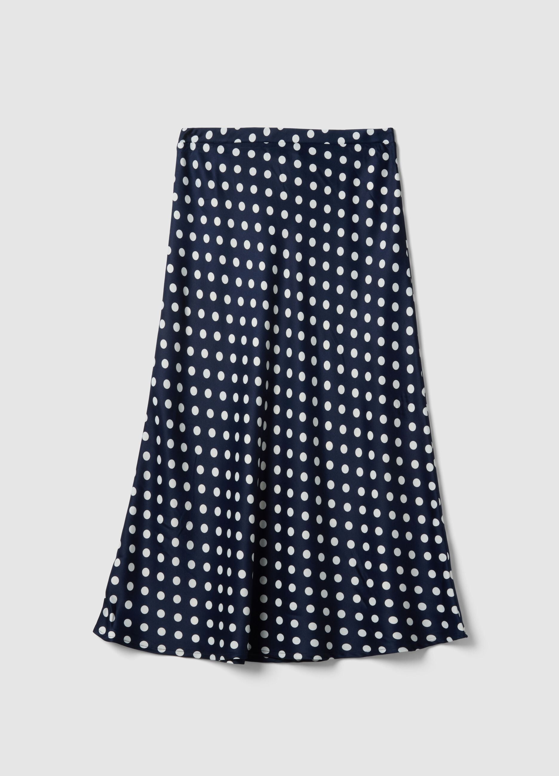 Long pure cotton skirt with multicoloured polka dots, regular fit