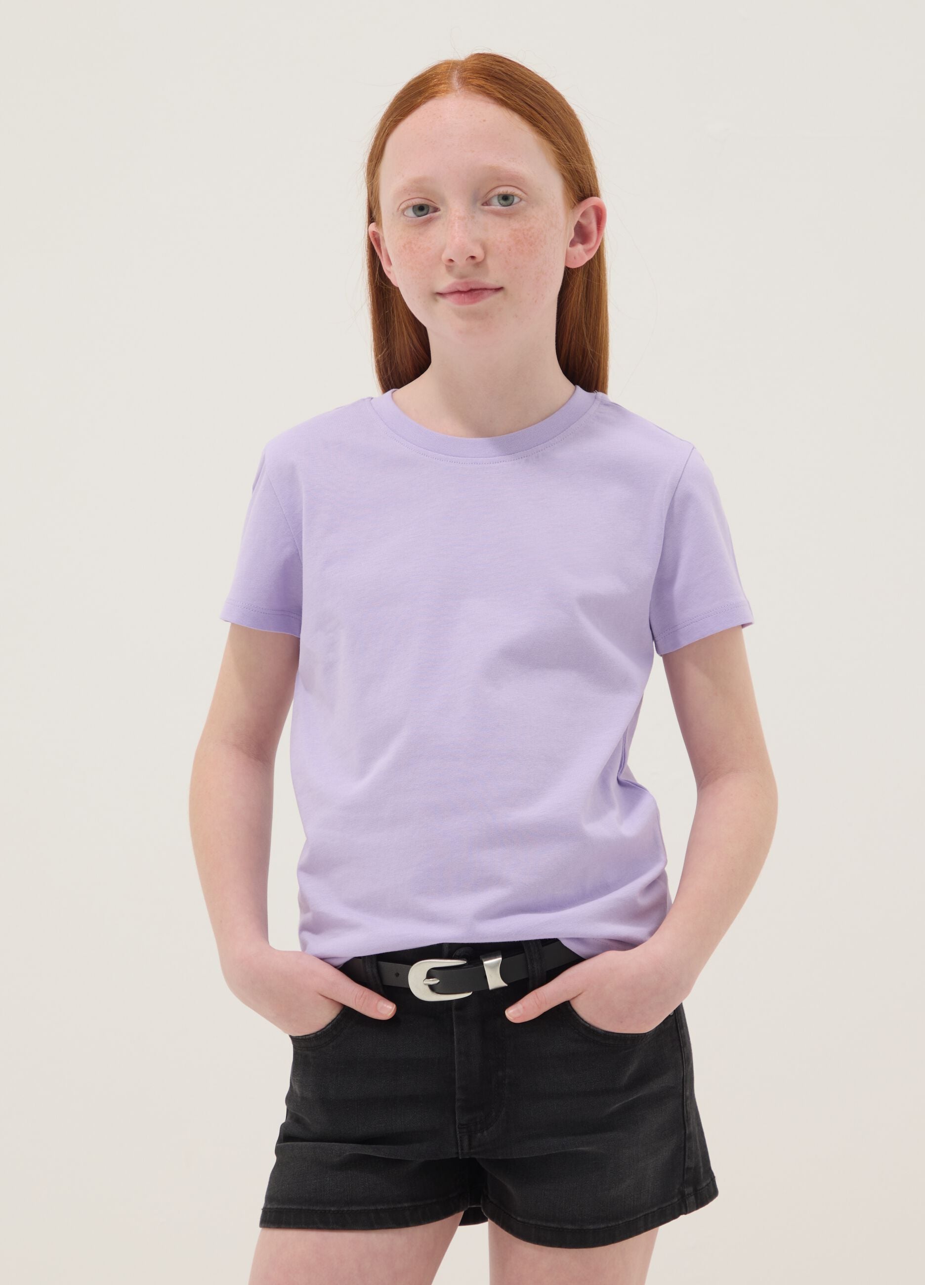 Girls&rsquo; Purple Pure Cotton Regular Fit T-shirt