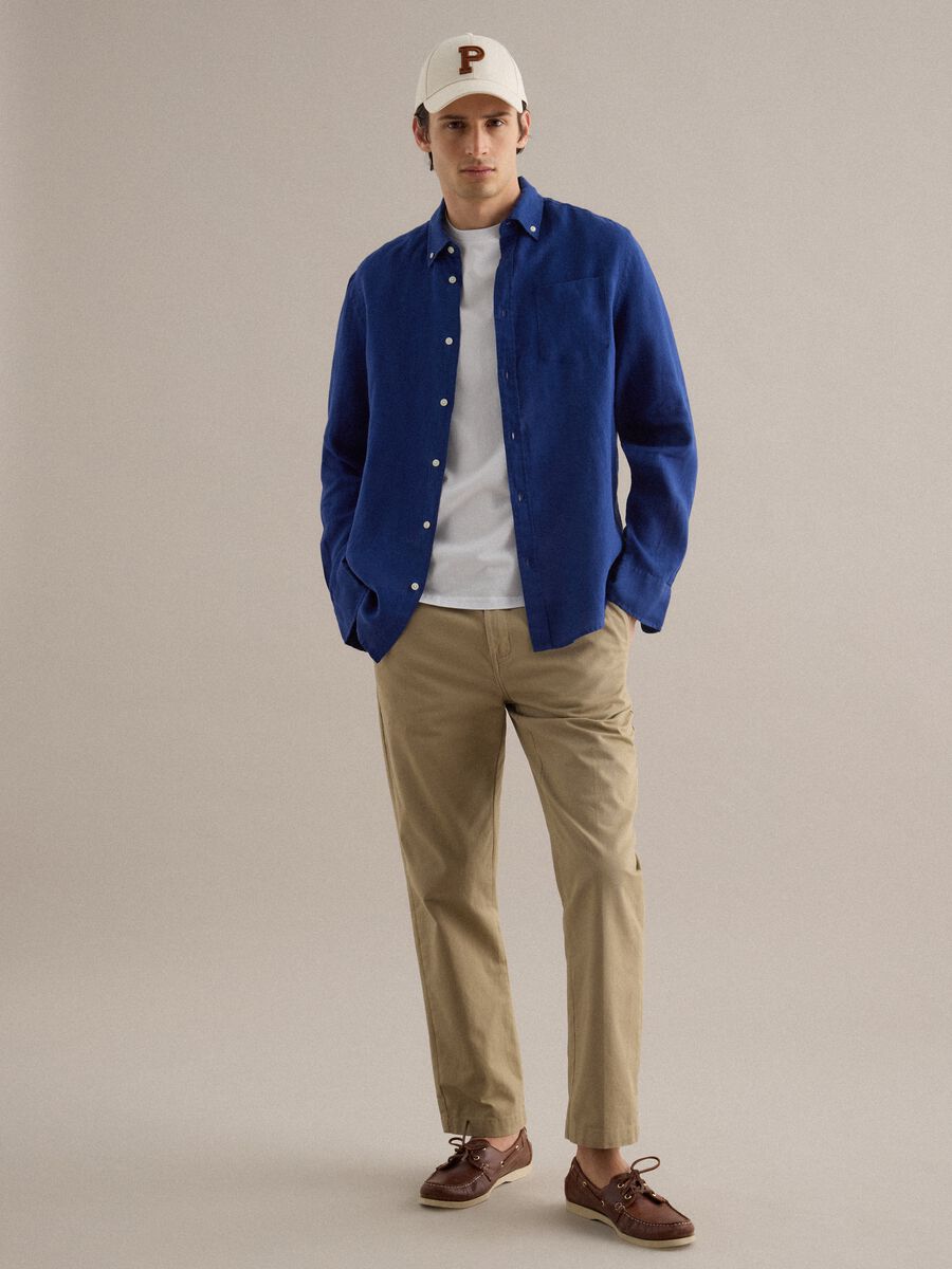 Blue pure linen long sleeve shirt regular fit_1
