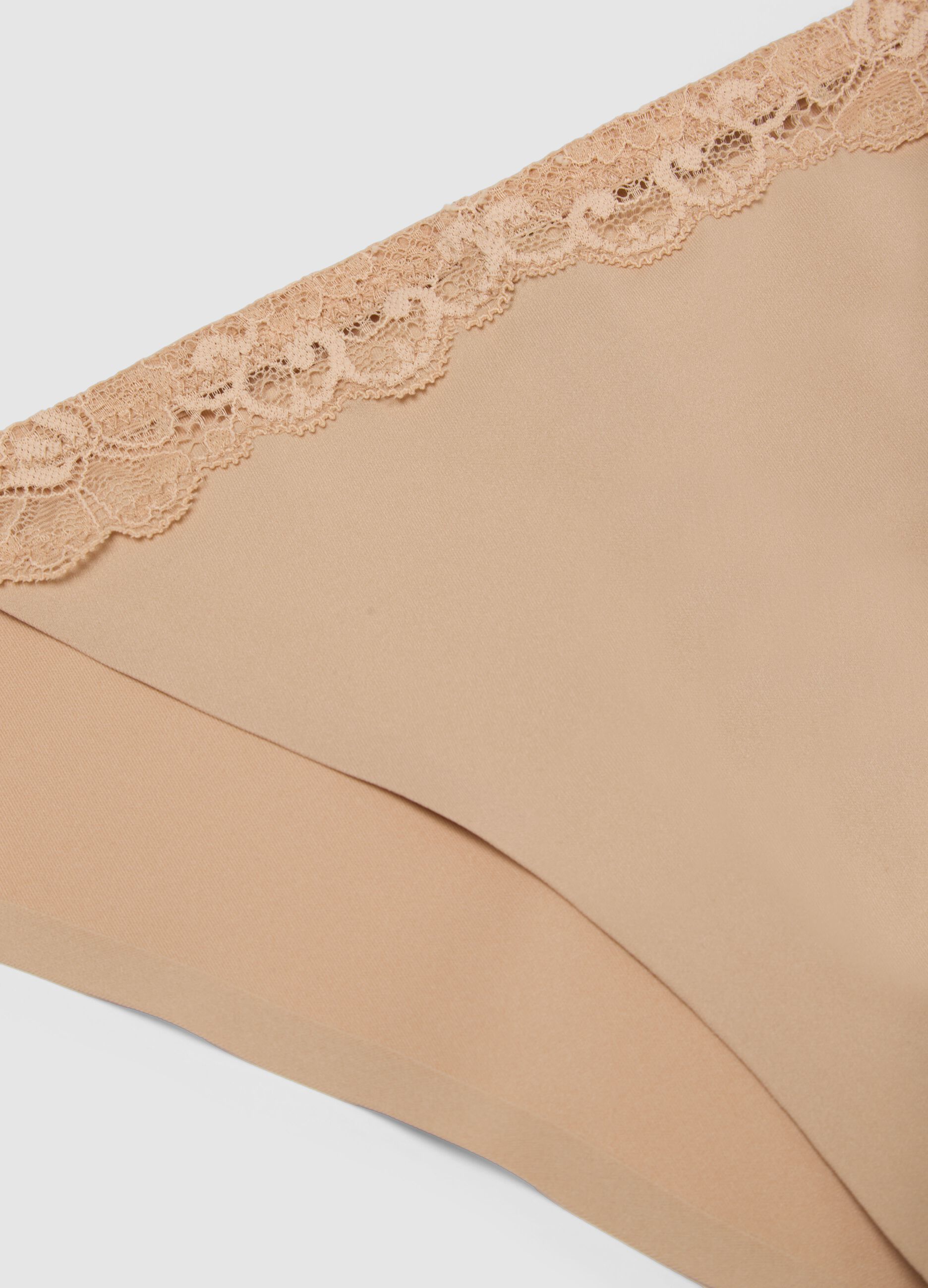 Beige microfibre regular fit briefs with lace details
