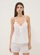 White pure cotton pyjama top with V-neck and floral embroidery, regular fit_0
