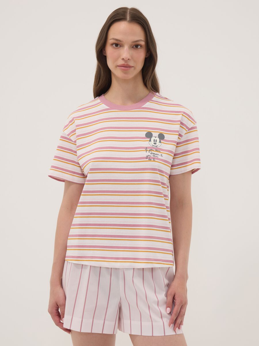 White striped organic cotton pyjama T-shirt with Mickey Mouse print_2