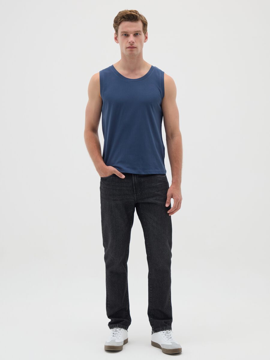 Men's Regular Fit Blue Pure Cotton Vest_1