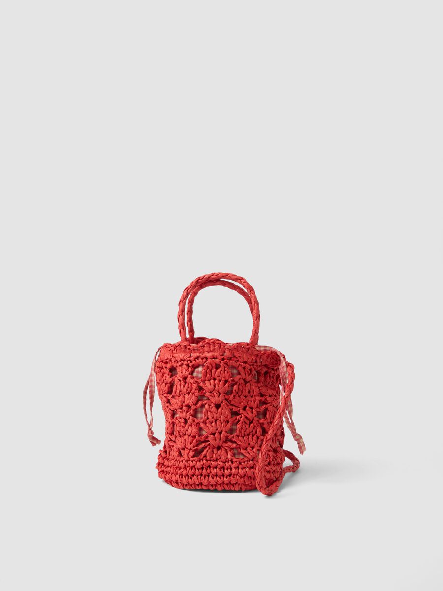 Borsa a spalla arancione in puro tessuto carta con inserto in vichy_0