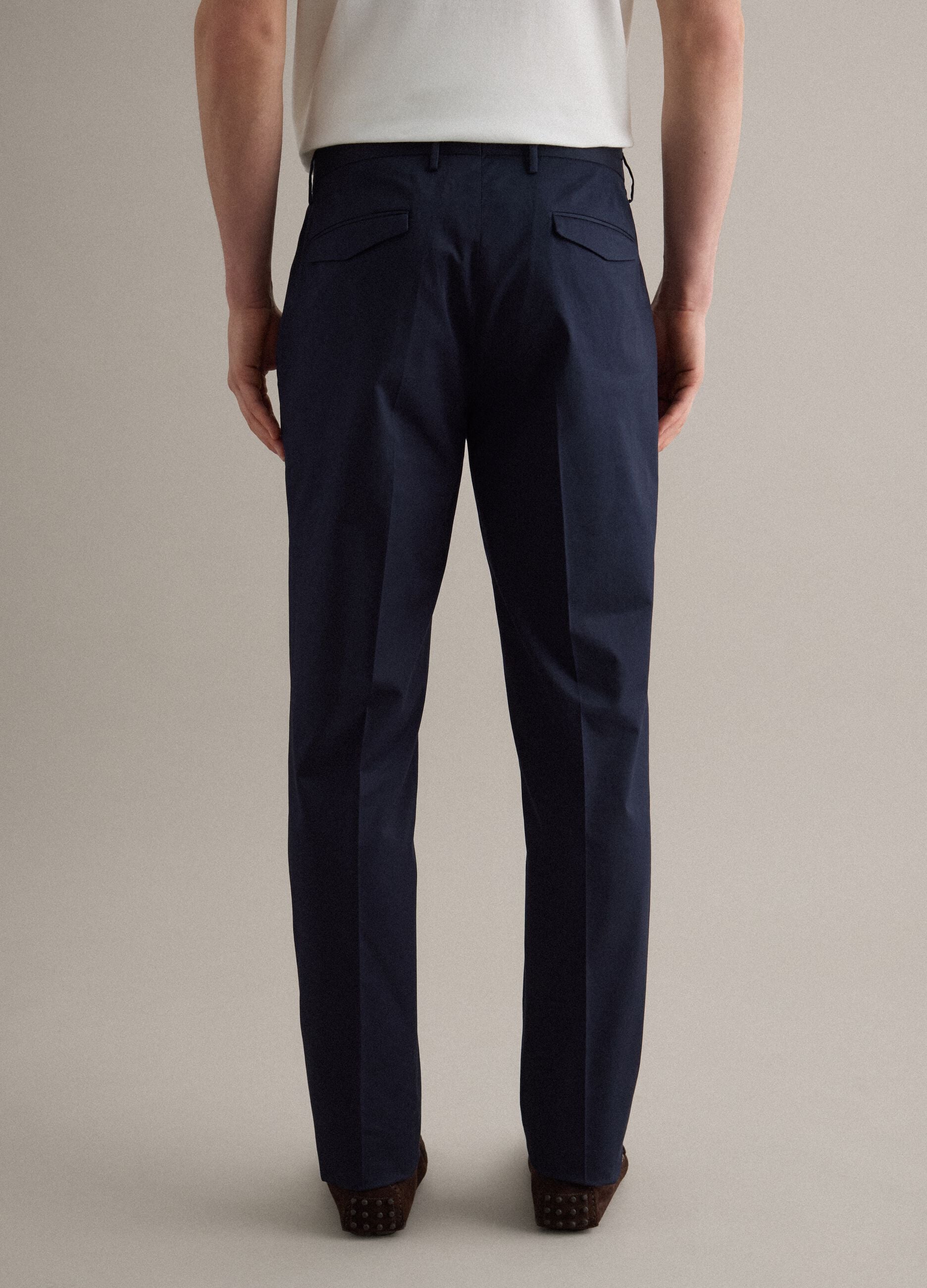 Blue Stretch Cotton Regular Fit Trousers