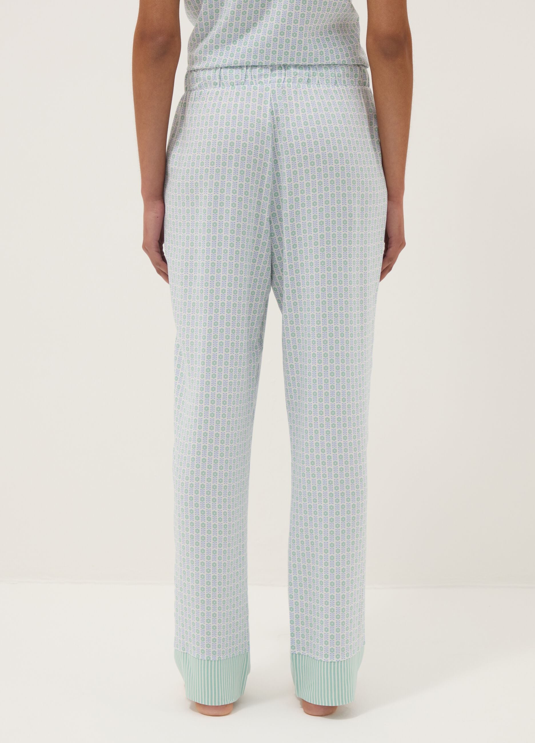 Multicolour pure viscose pyjama trousers with geometric pattern, regular fit