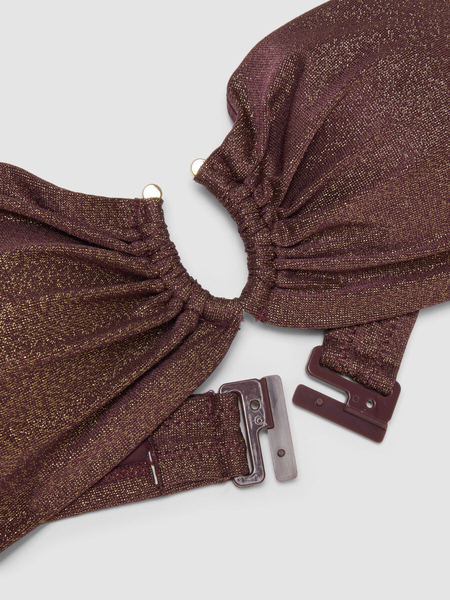 Brown bandeau bikini top in stretchy fabric with glitter_6