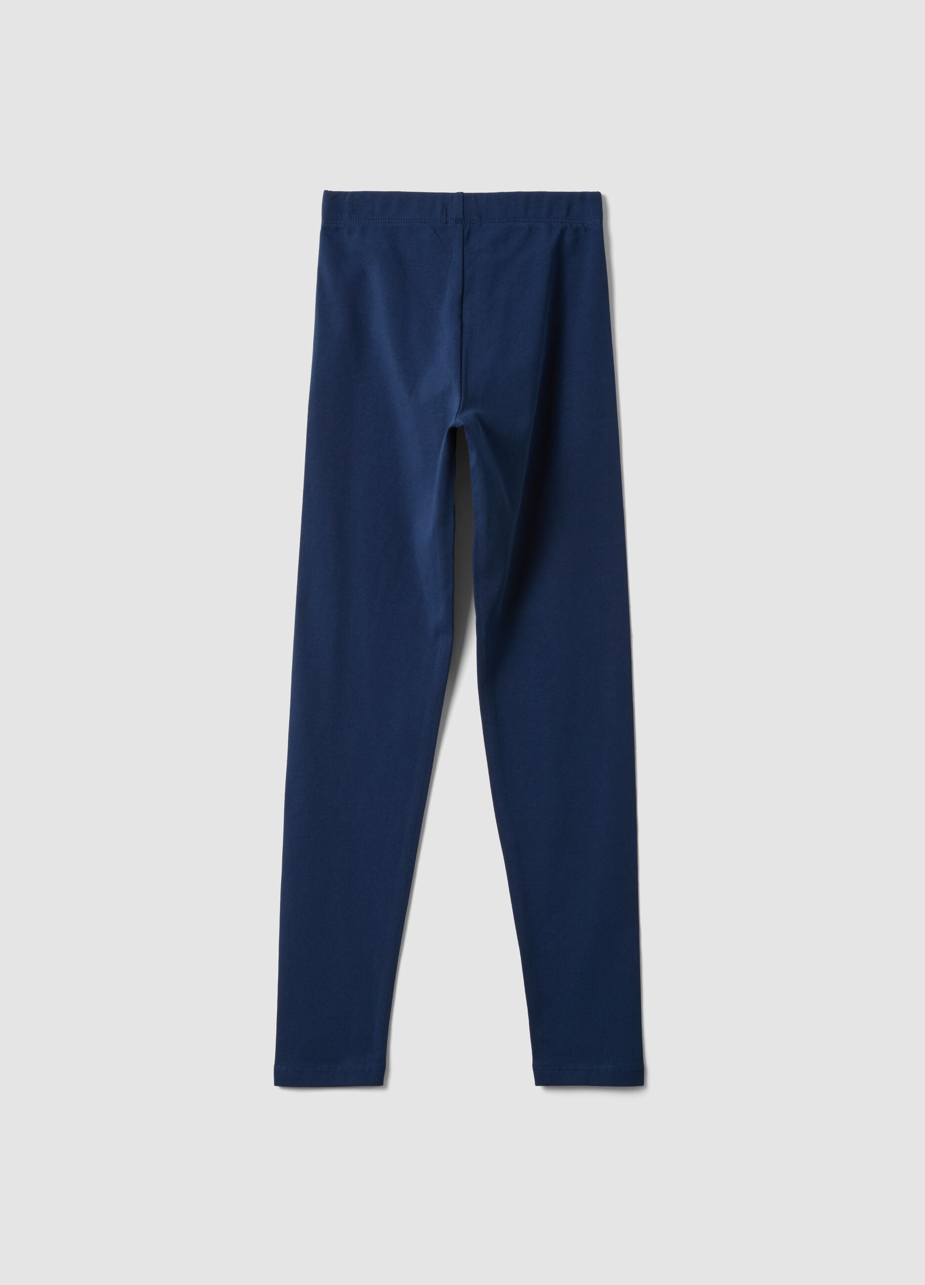 Girls&rsquo; blue skinny leggings in stretch organic cotton
