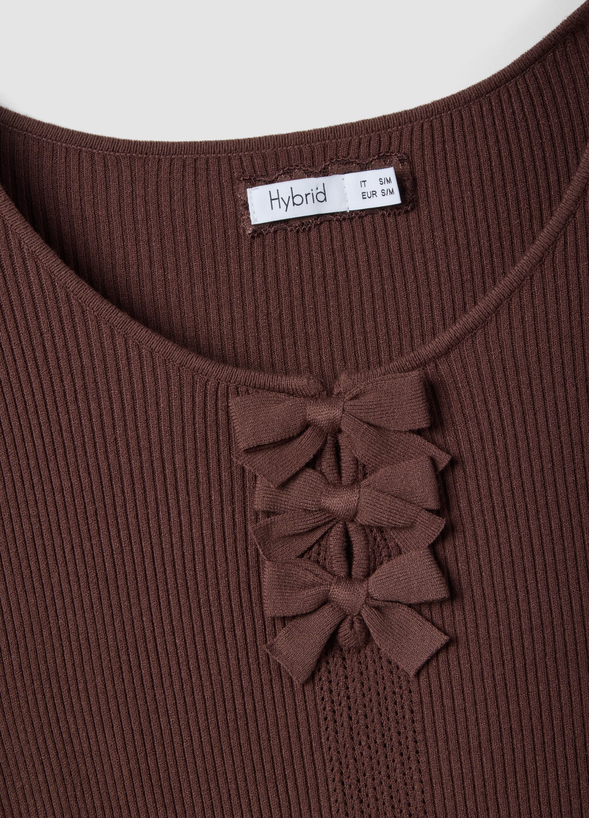 Brown regular fit viscose blend T-shirt with bows